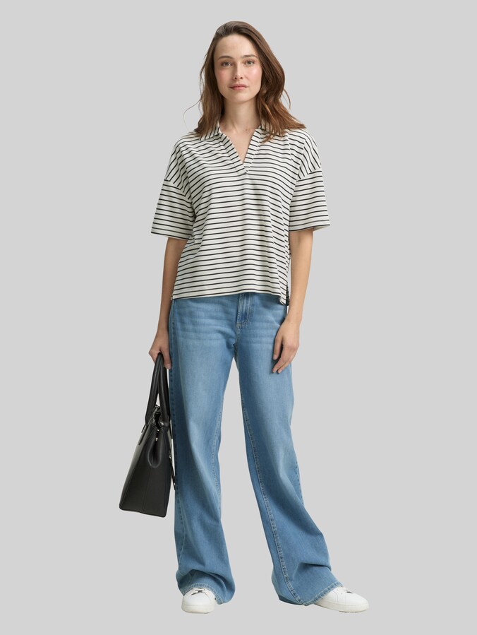 Boxy Fit T-Shirt mit Polokragen von Women, offwhite navy tee stripe