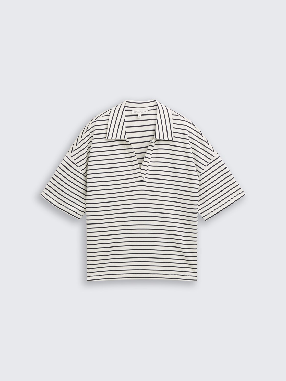 Boxy Fit T-Shirt mit Polokragen - offwhite navy tee stripe - Vorder-Produkt-Ansicht