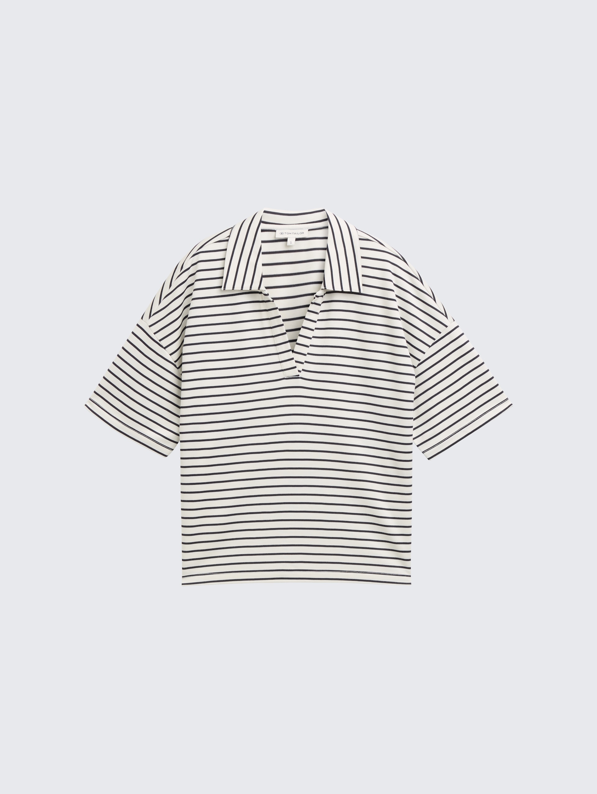 Boxy Fit T-Shirt mit Polokragen - offwhite navy tee stripe - Vorder-Produkt-Ansicht