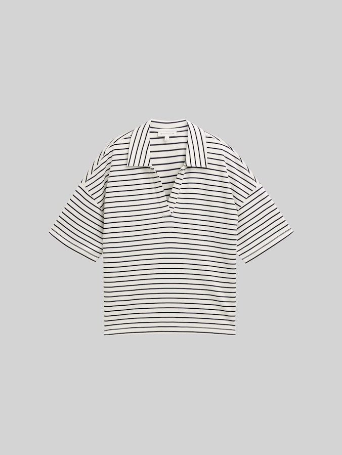 Boxy Fit T-Shirt mit Polokragen von Women, offwhite navy tee stripe