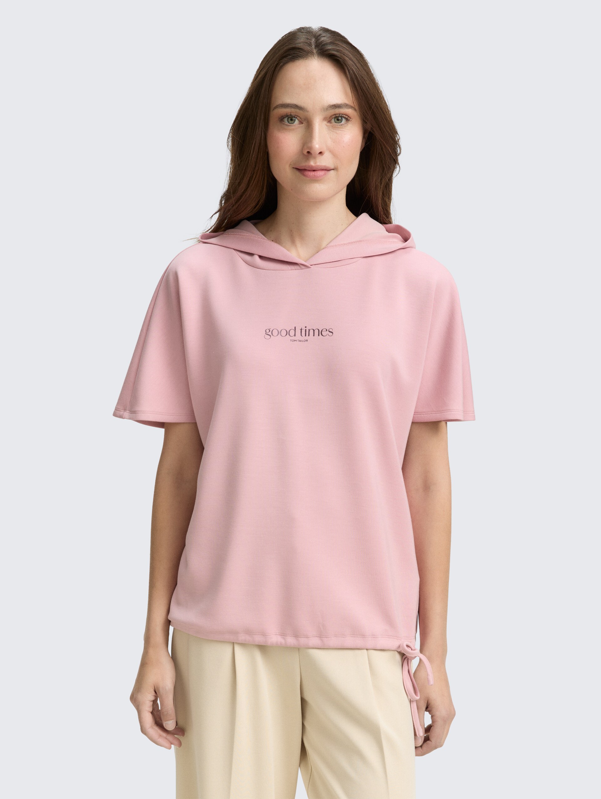 T-Shirt mit Kapuze - Morning Pink - Ausschnitt Model-Vorderansicht