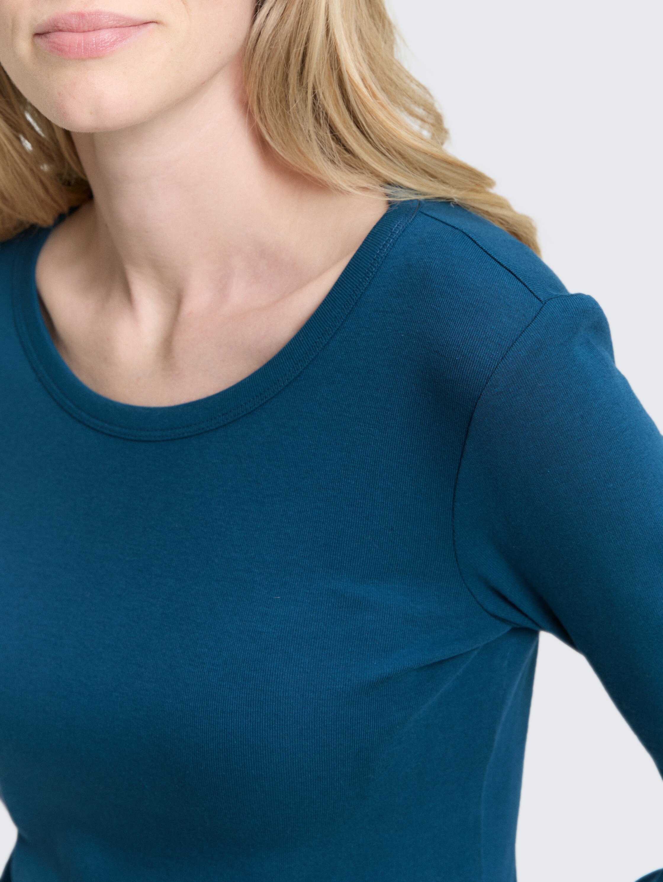 Basic Slim Fit Langarmshirt - dark_petrol_1 - 