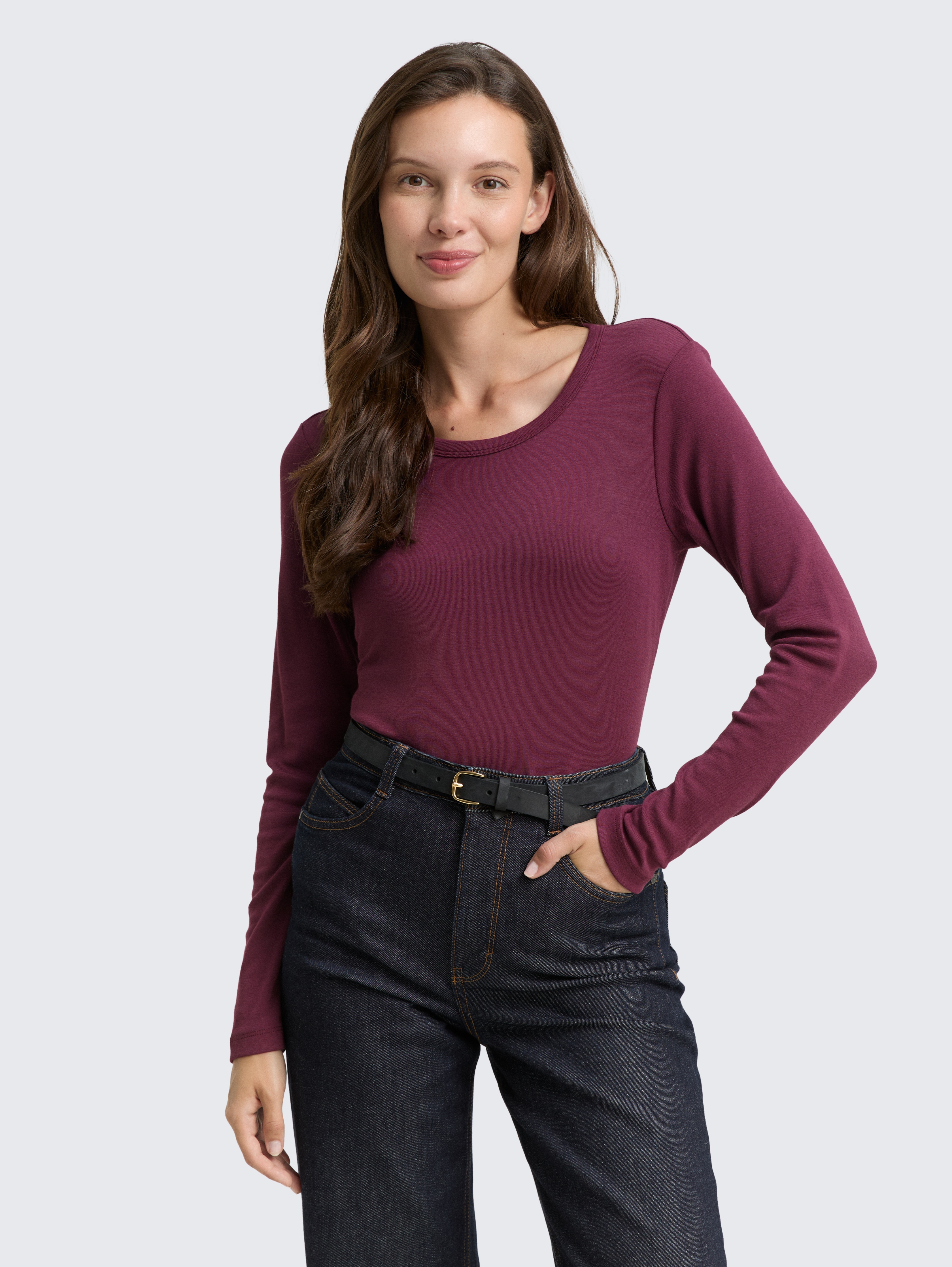 Basic Slim Fit Langarmshirt von Women, bordeaux red