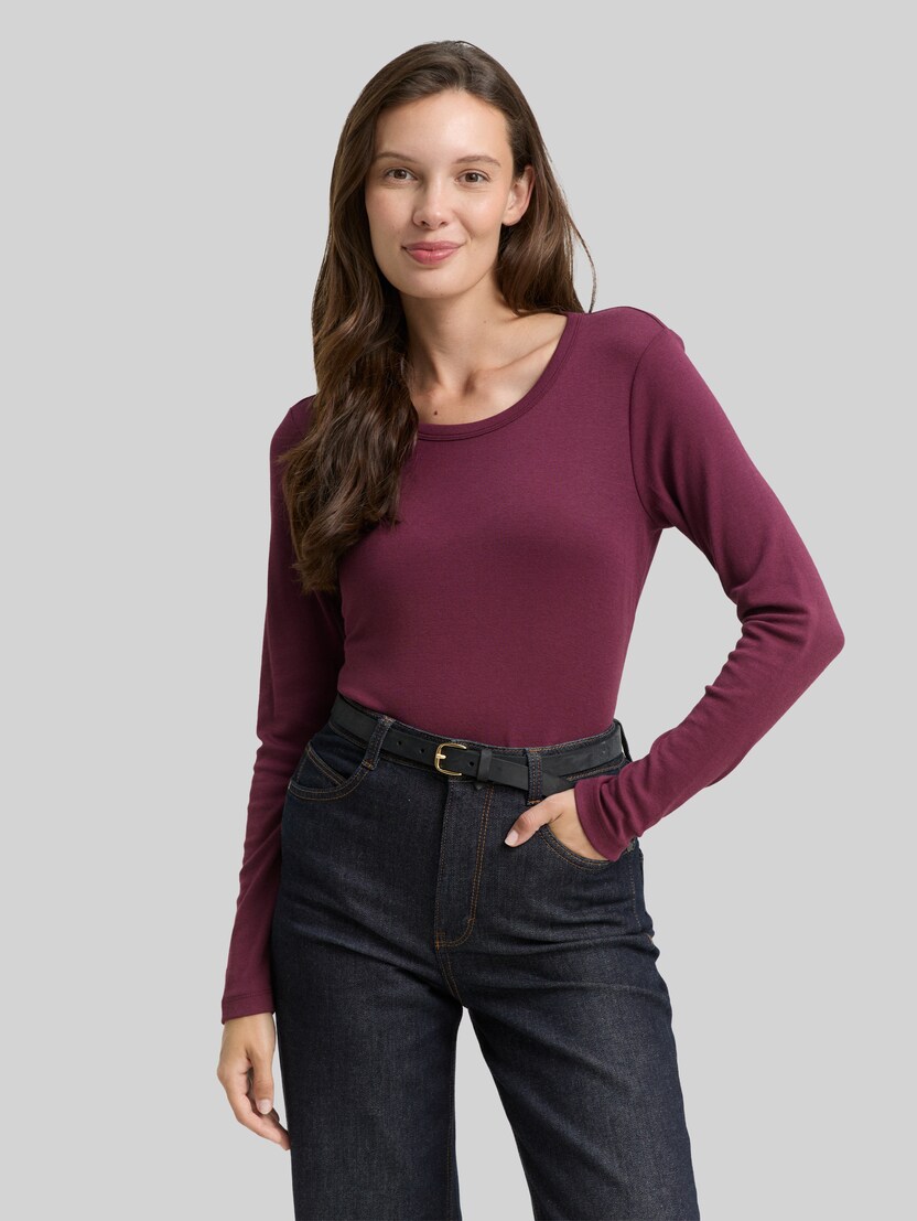 Basic slim fit shirt met lange mouwen door Women, bordeaux red