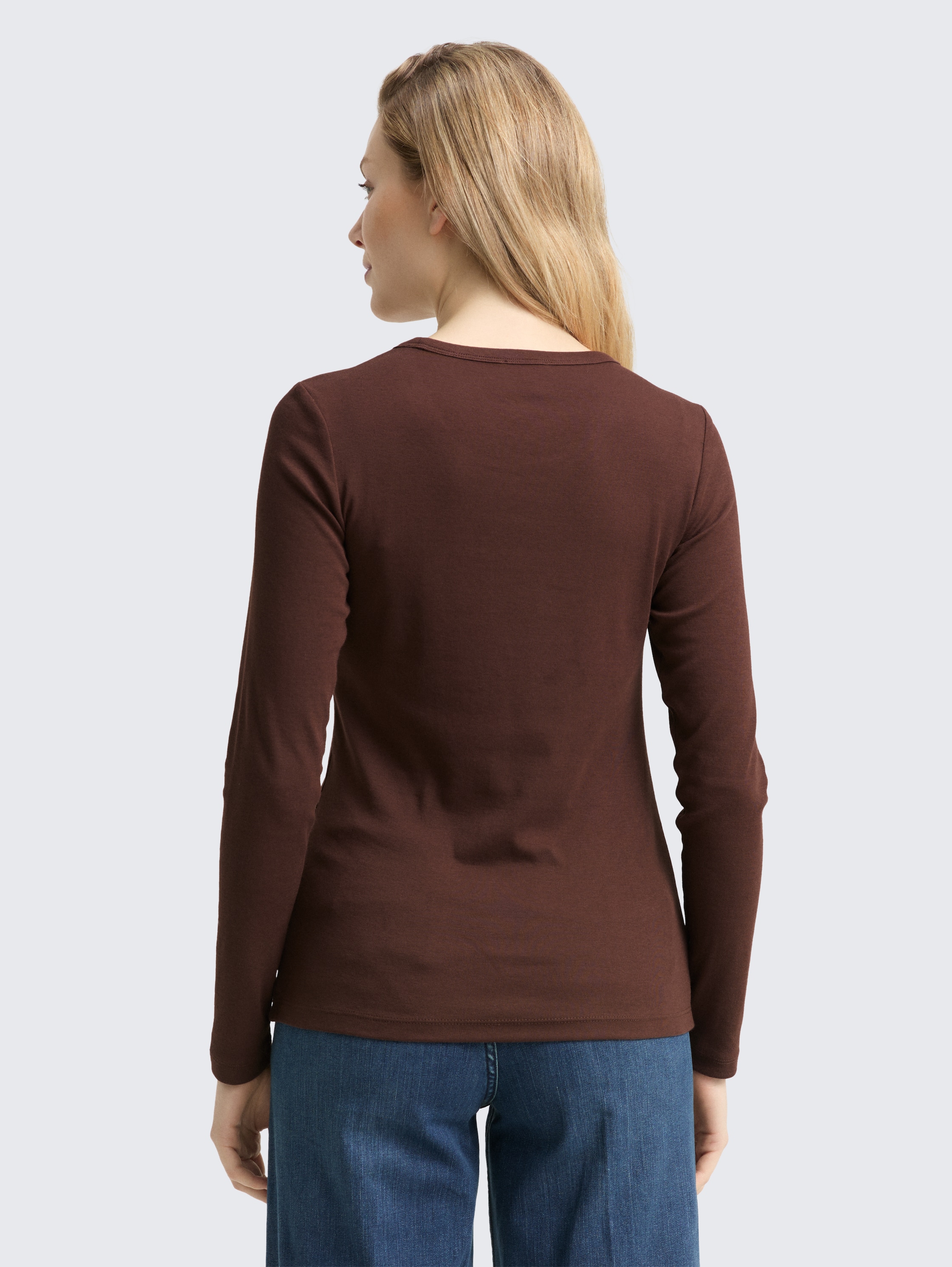 Basic slim fit shirt met lange mouwen - dark_pecan_brown - 