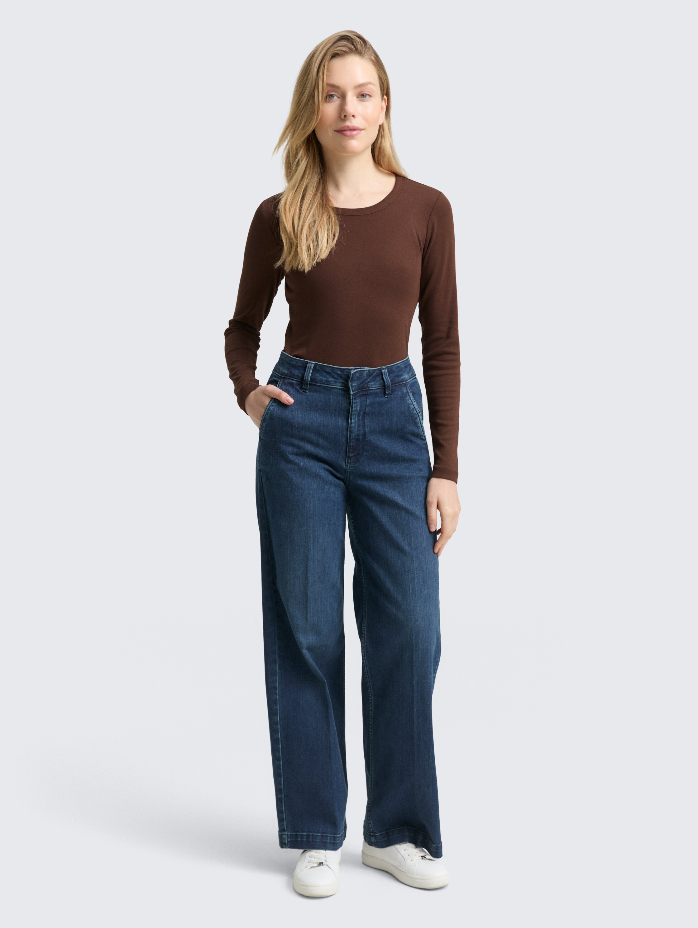 Basic slim fit shirt met lange mouwen - dark_pecan_brown - 