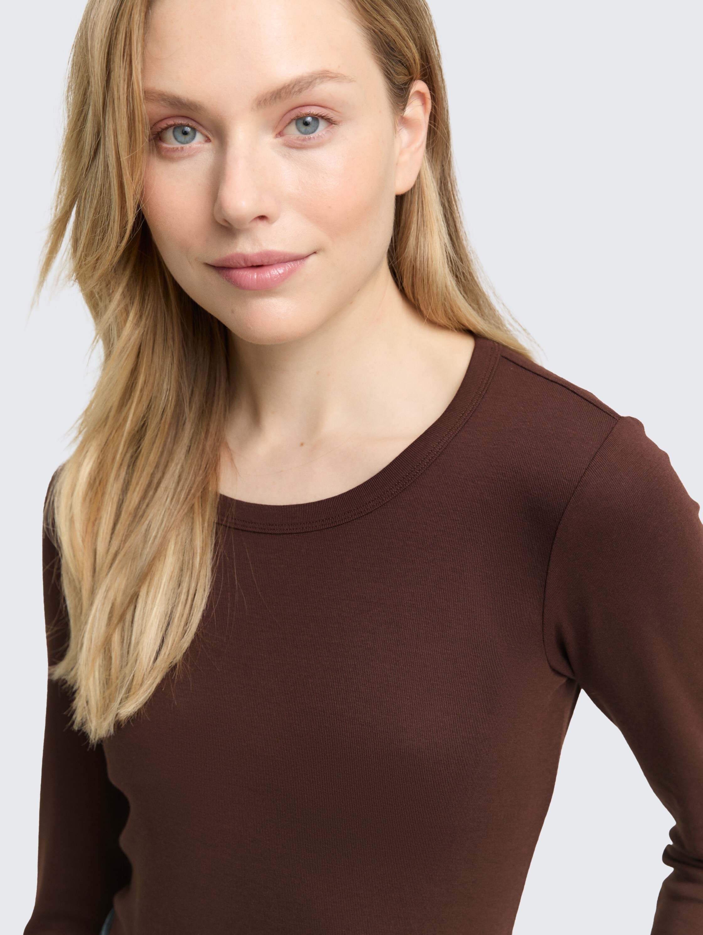 Basic slim fit shirt met lange mouwen - dark_pecan_brown - 