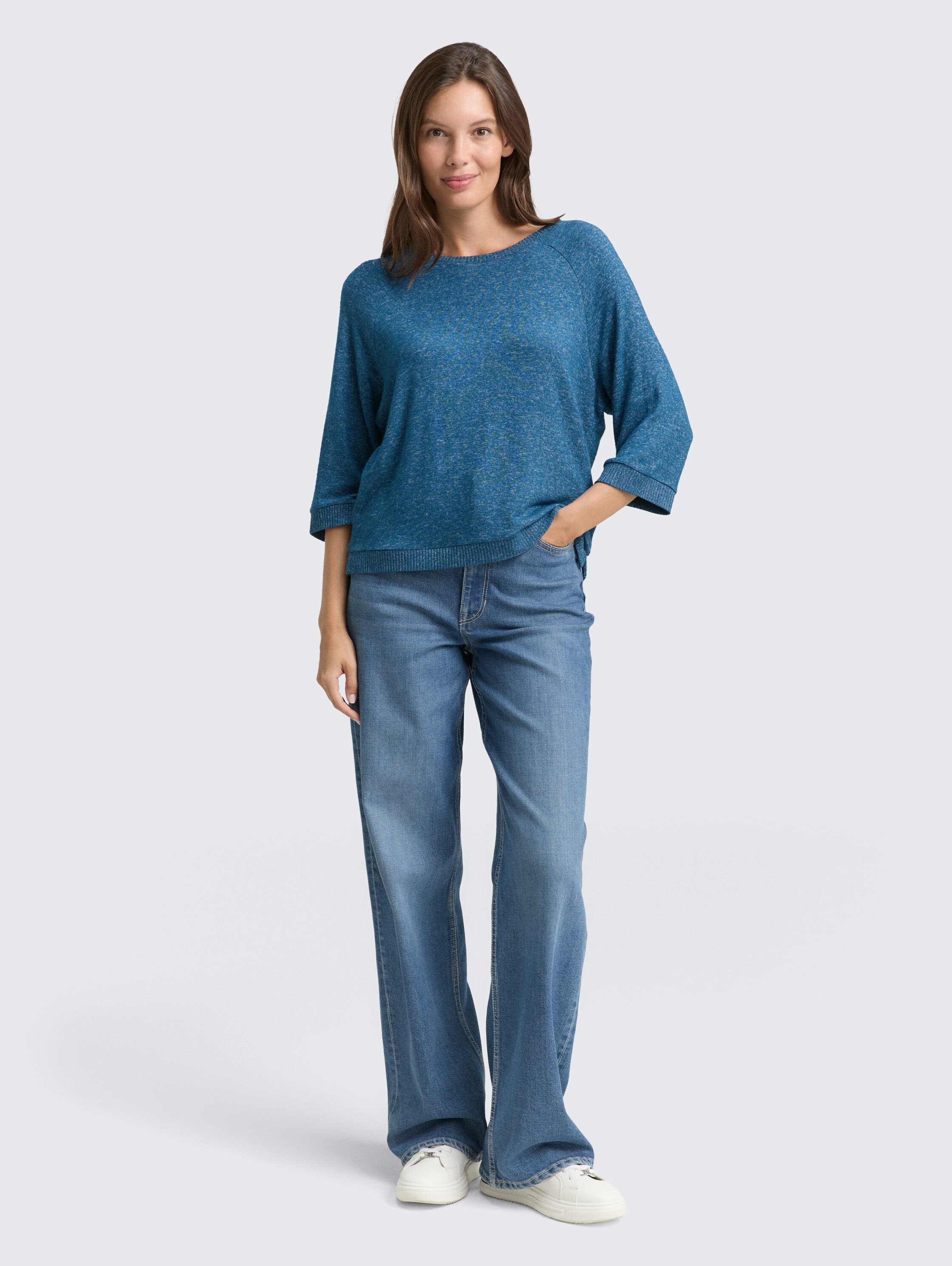 Shirt met lange mouwen en raglanmouwen - dark petrol melange - Model vooraanzicht