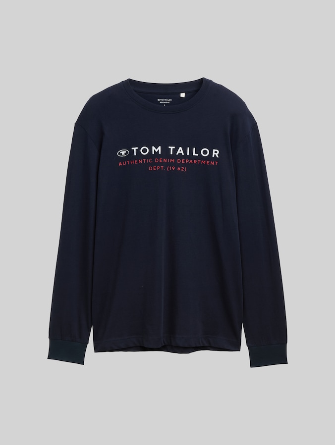 Long-sleeved T-shirt with logo print by Men, sky captain blue
