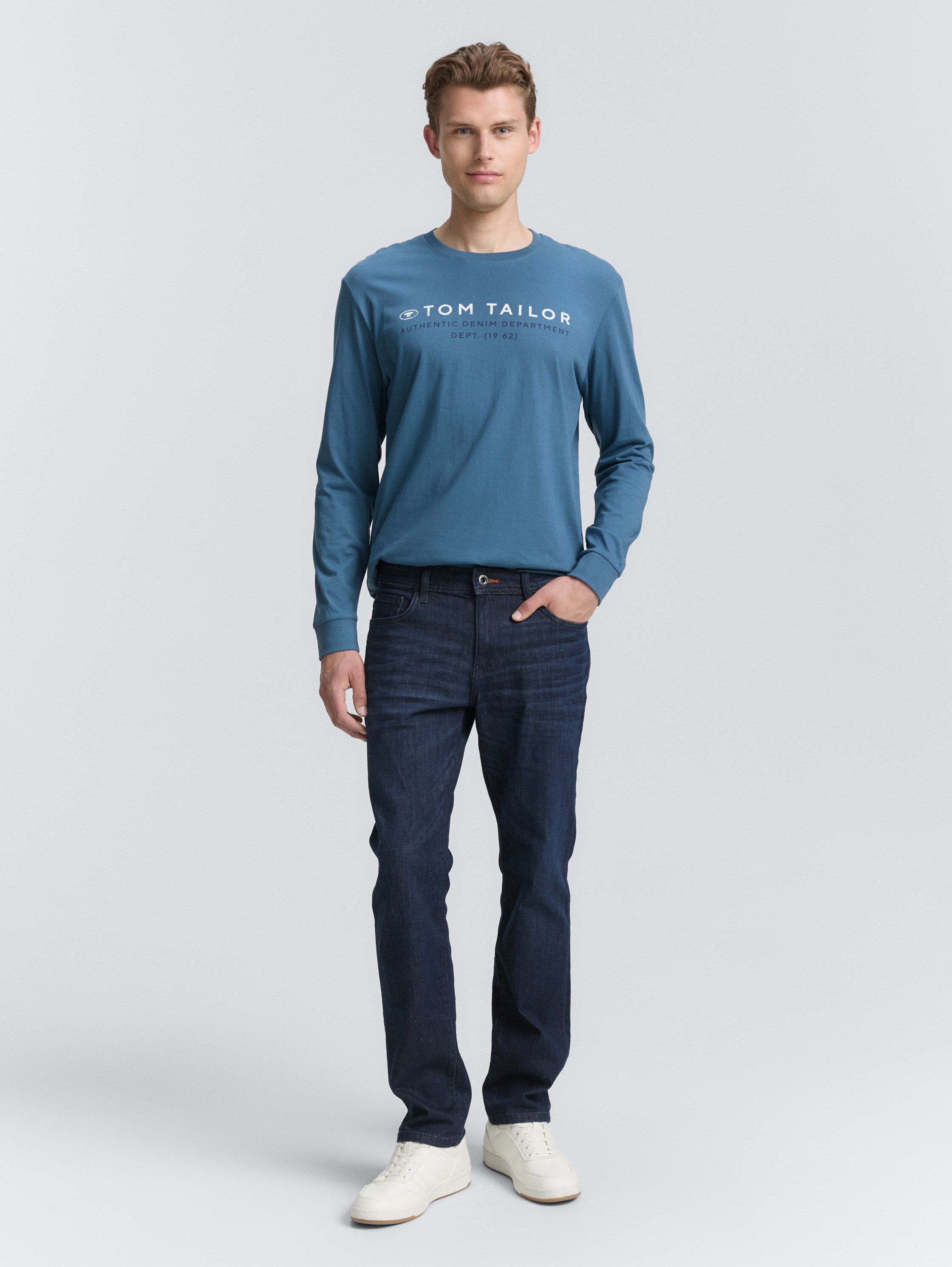Langarmshirt mit Logo-Print - real teal blue - Model-Vorderansicht