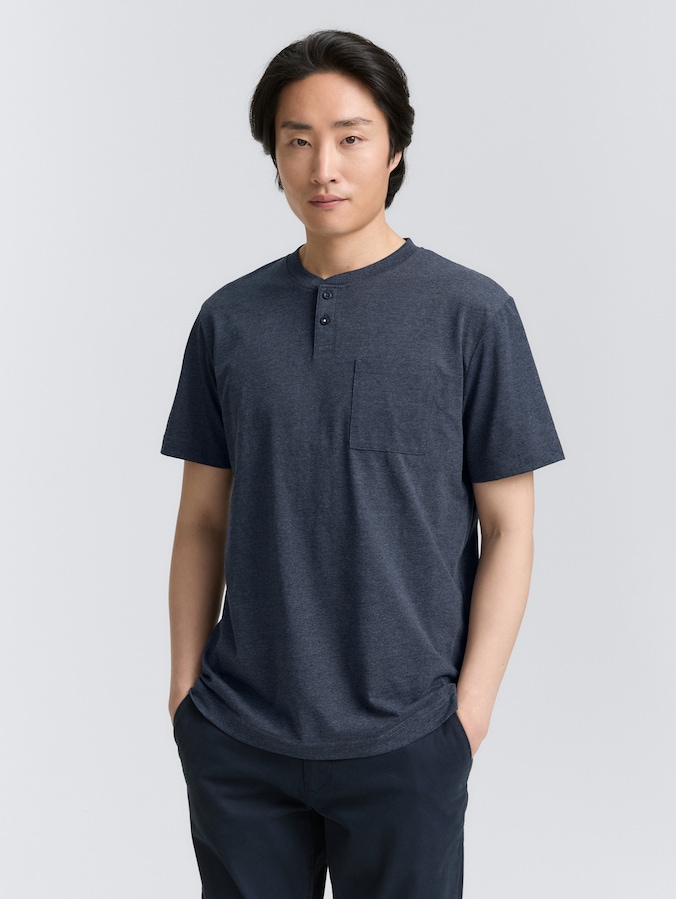 Henley T-Shirt mit Brusttasche von Men, sky captain blue white melange