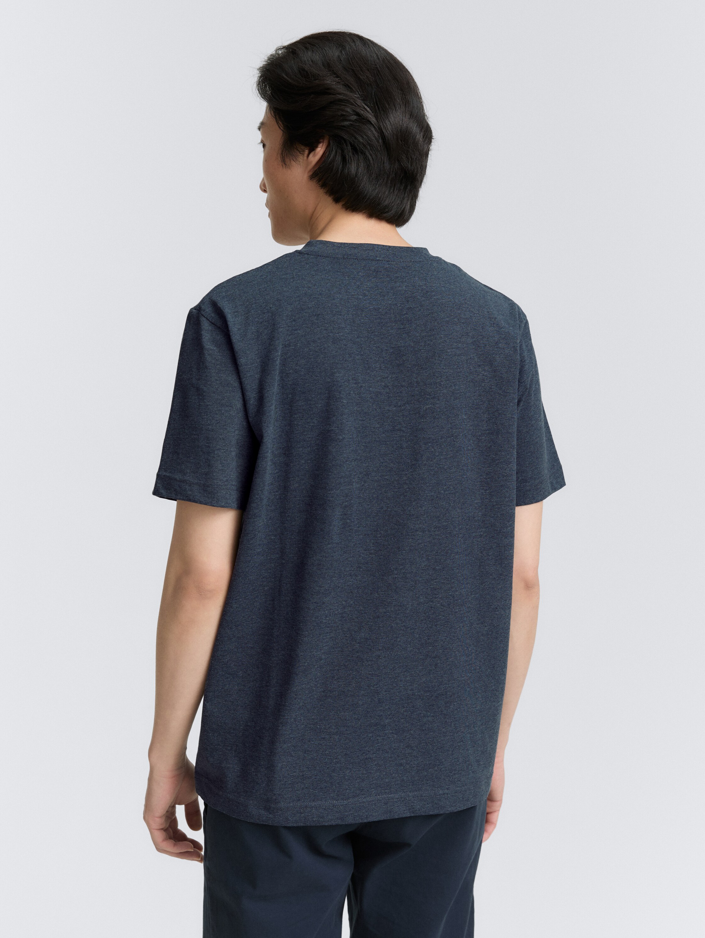 Henley T-shirt with breast pocket - sky_captain_blue_white_melange - 