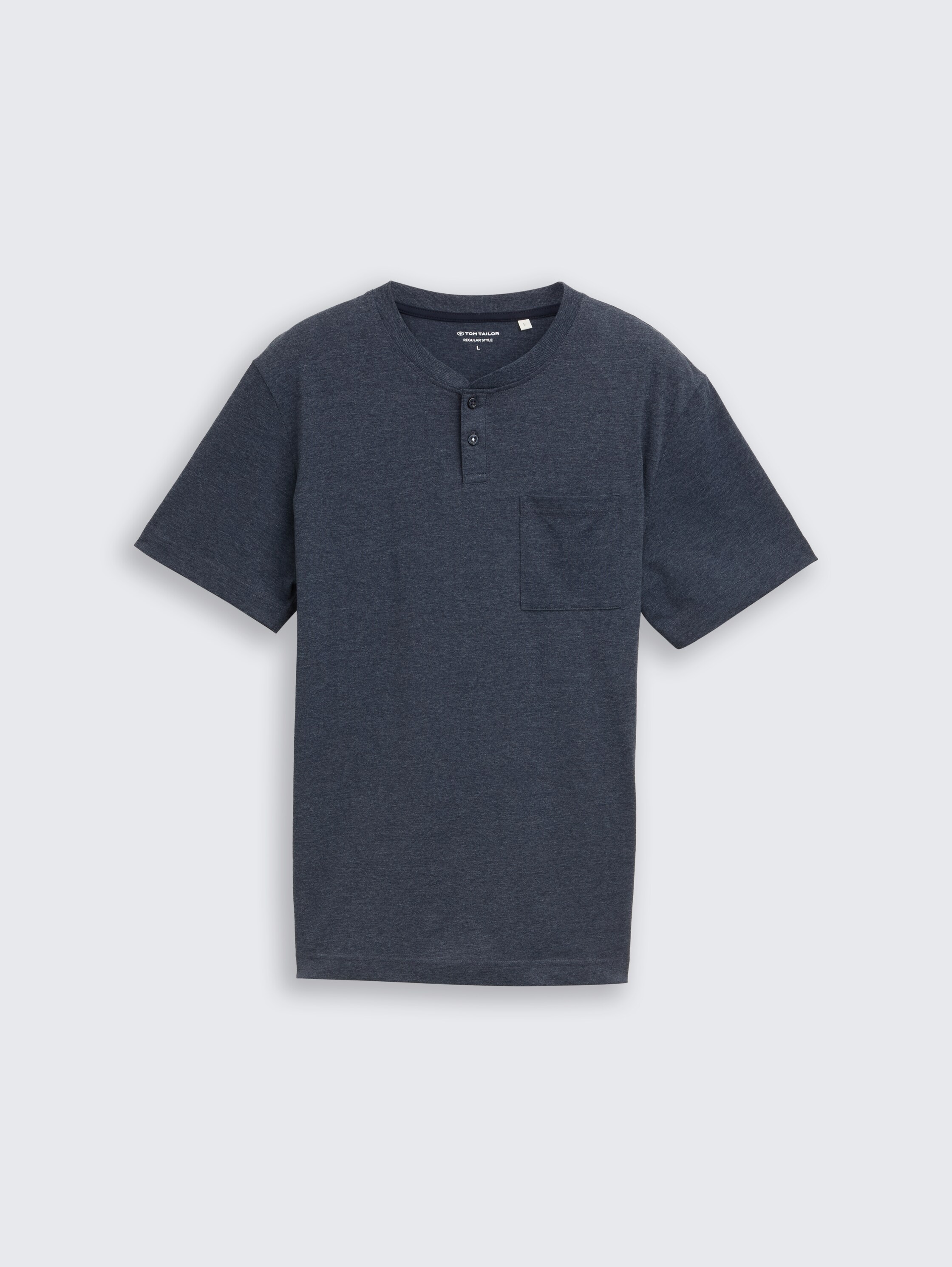 Henley T-shirt with breast pocket - sky_captain_blue_white_melange - 