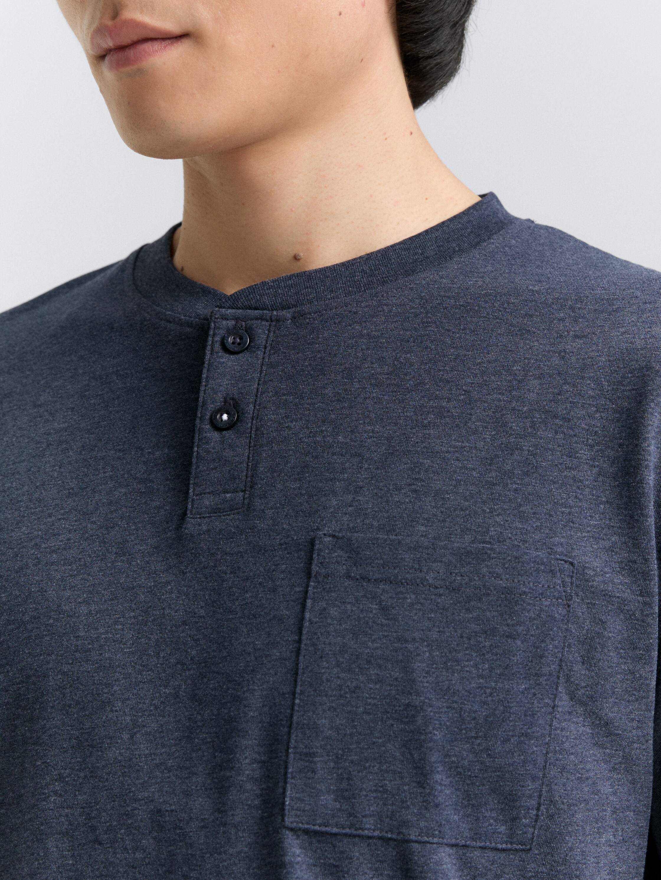Henley T-shirt with breast pocket - sky_captain_blue_white_melange - 
