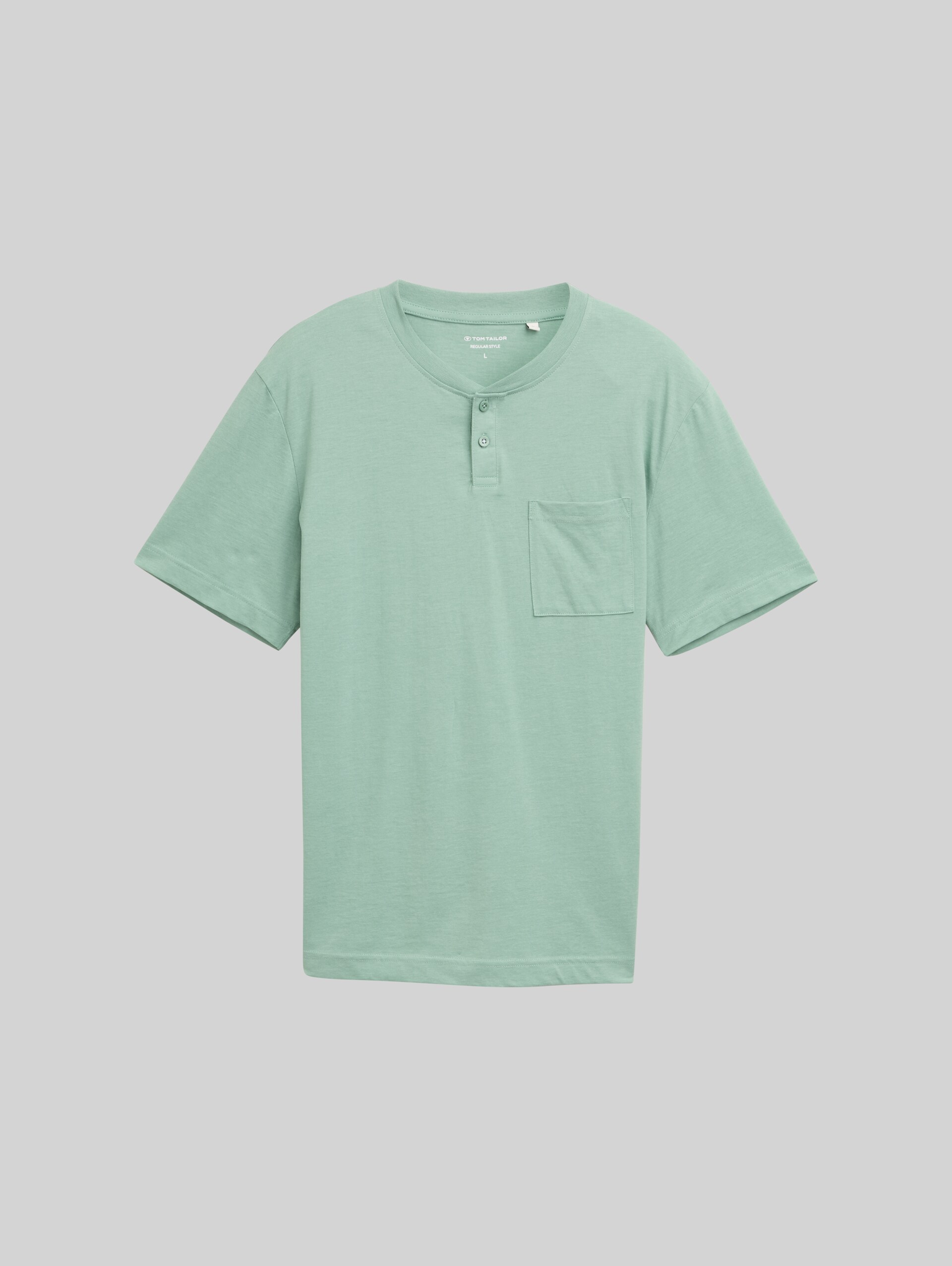 Henley T-shirt with breast pocket - dust green melange - Front product view