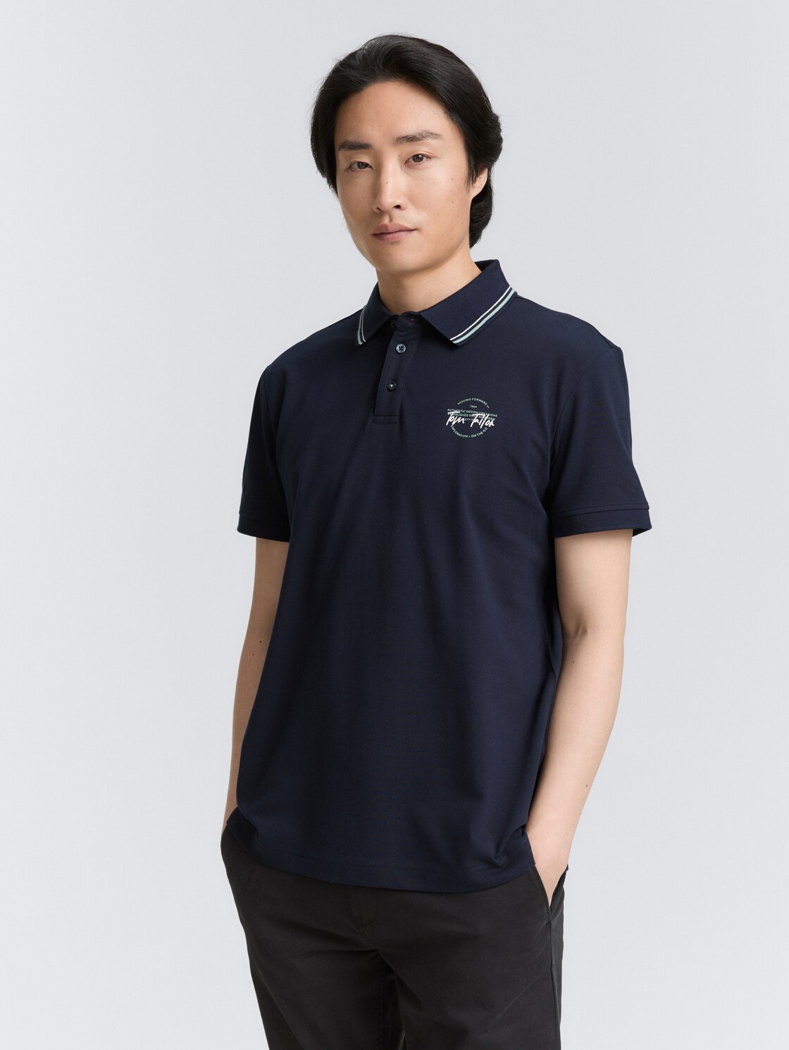 Piqué Poloshirt mit print - sky captain blue