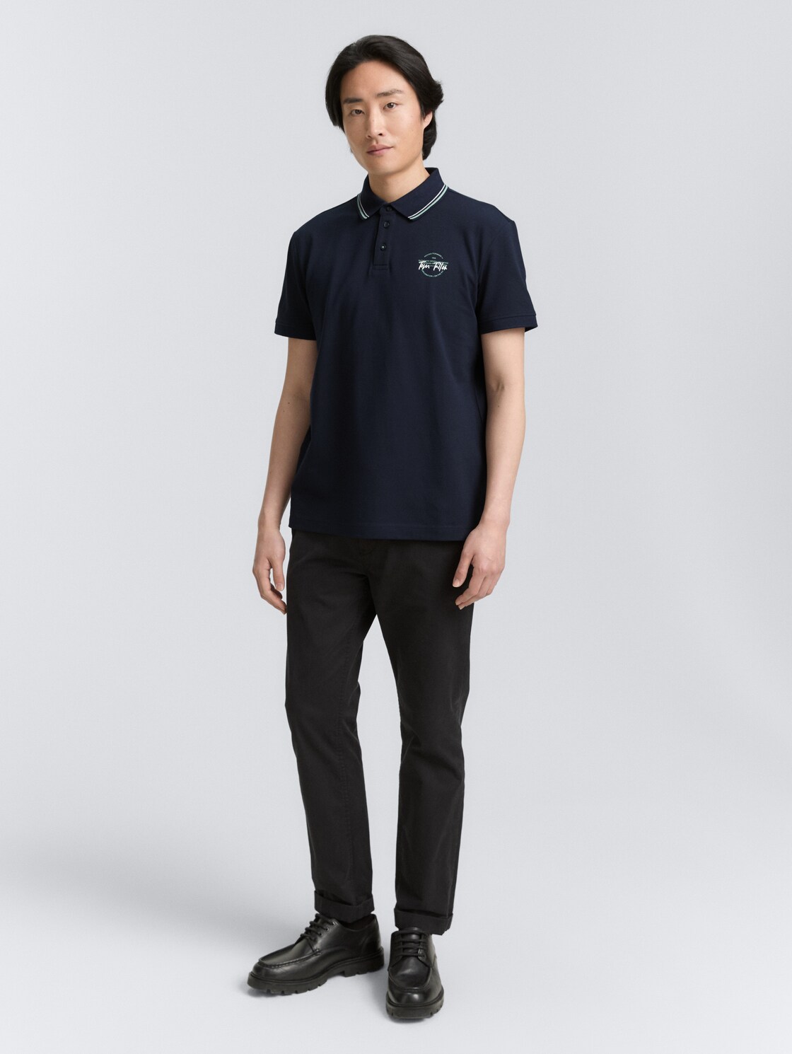 Piqué Poloshirt mit print - sky captain blue