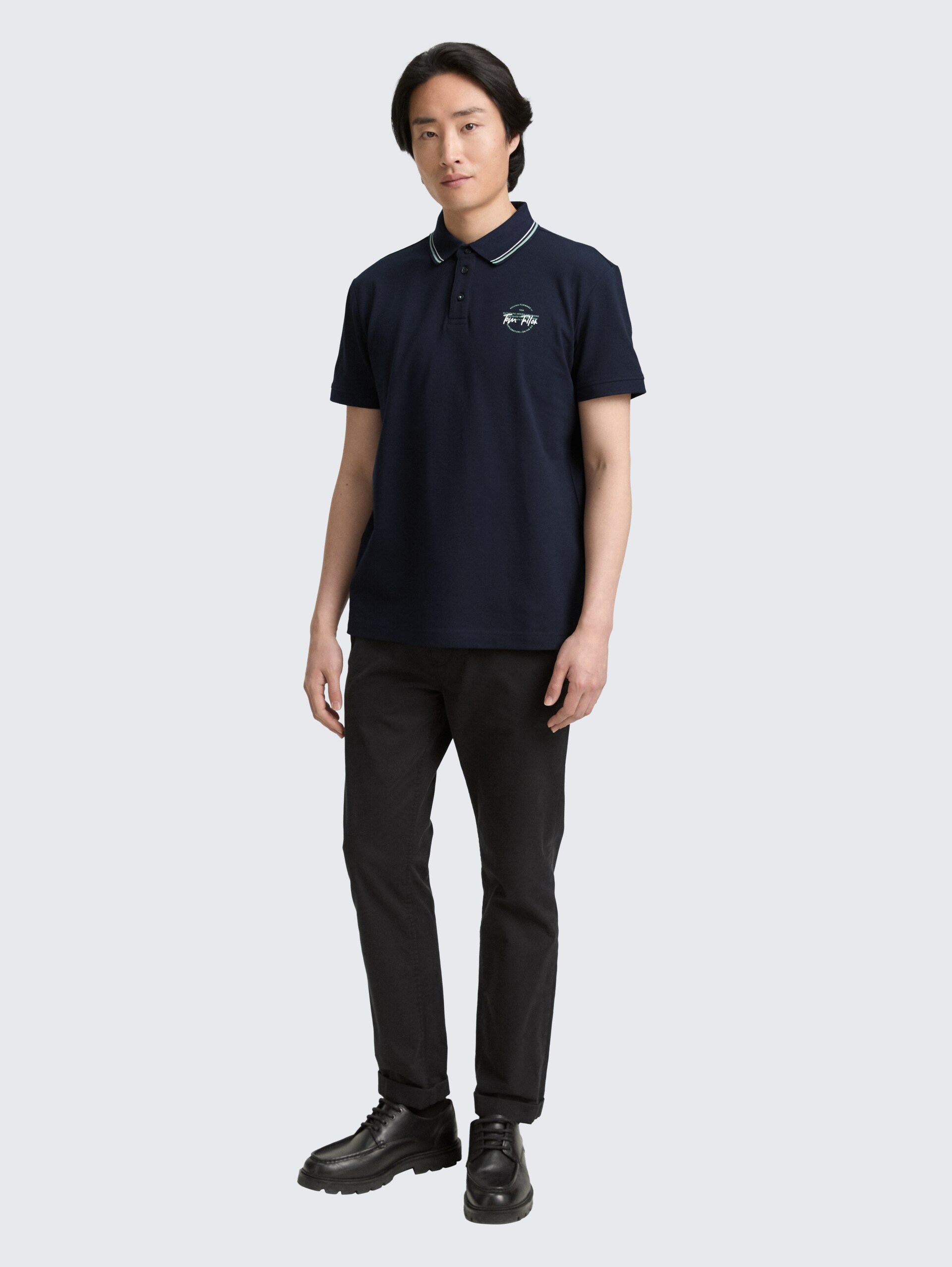 Piqué Poloshirt mit print - sky captain blue