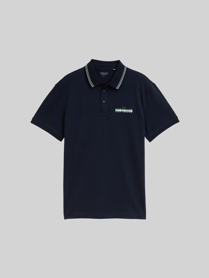 Piqué polo shirt with print by Men, sky captain blue