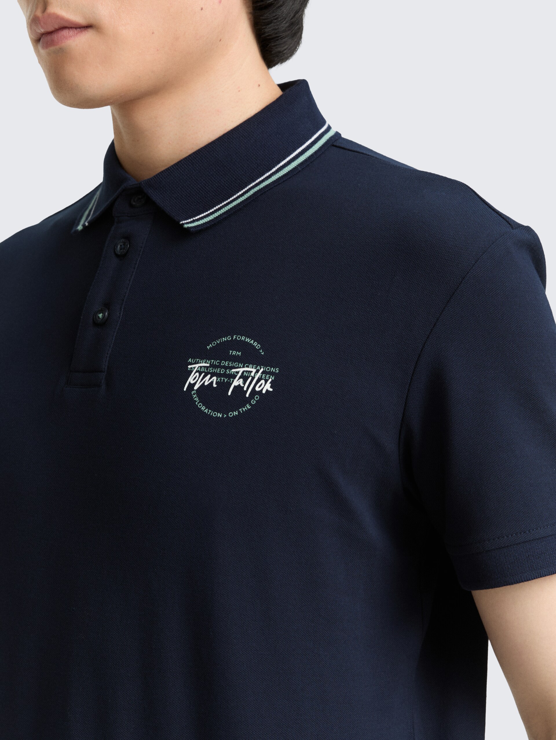 Piqué Poloshirt mit print - sky captain blue