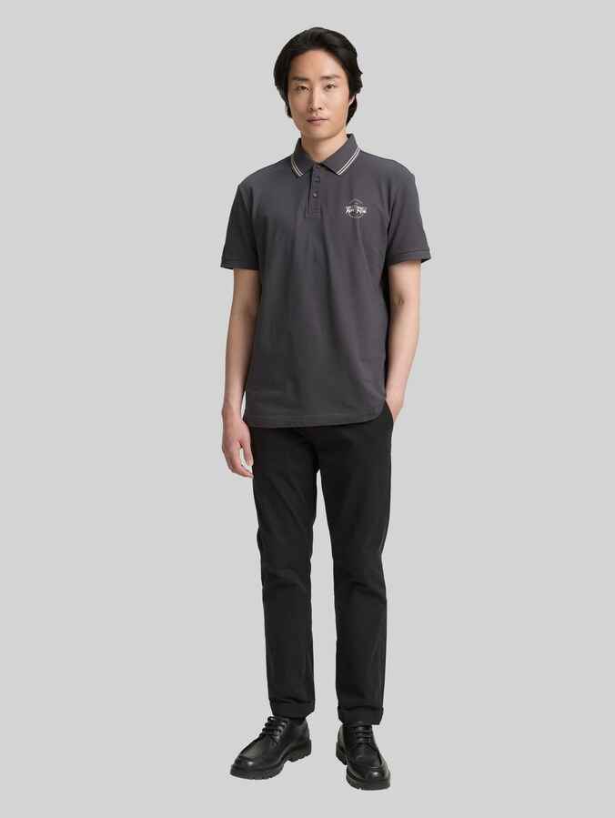 Piqué Poloshirt mit print von Men, Tarmac Grey