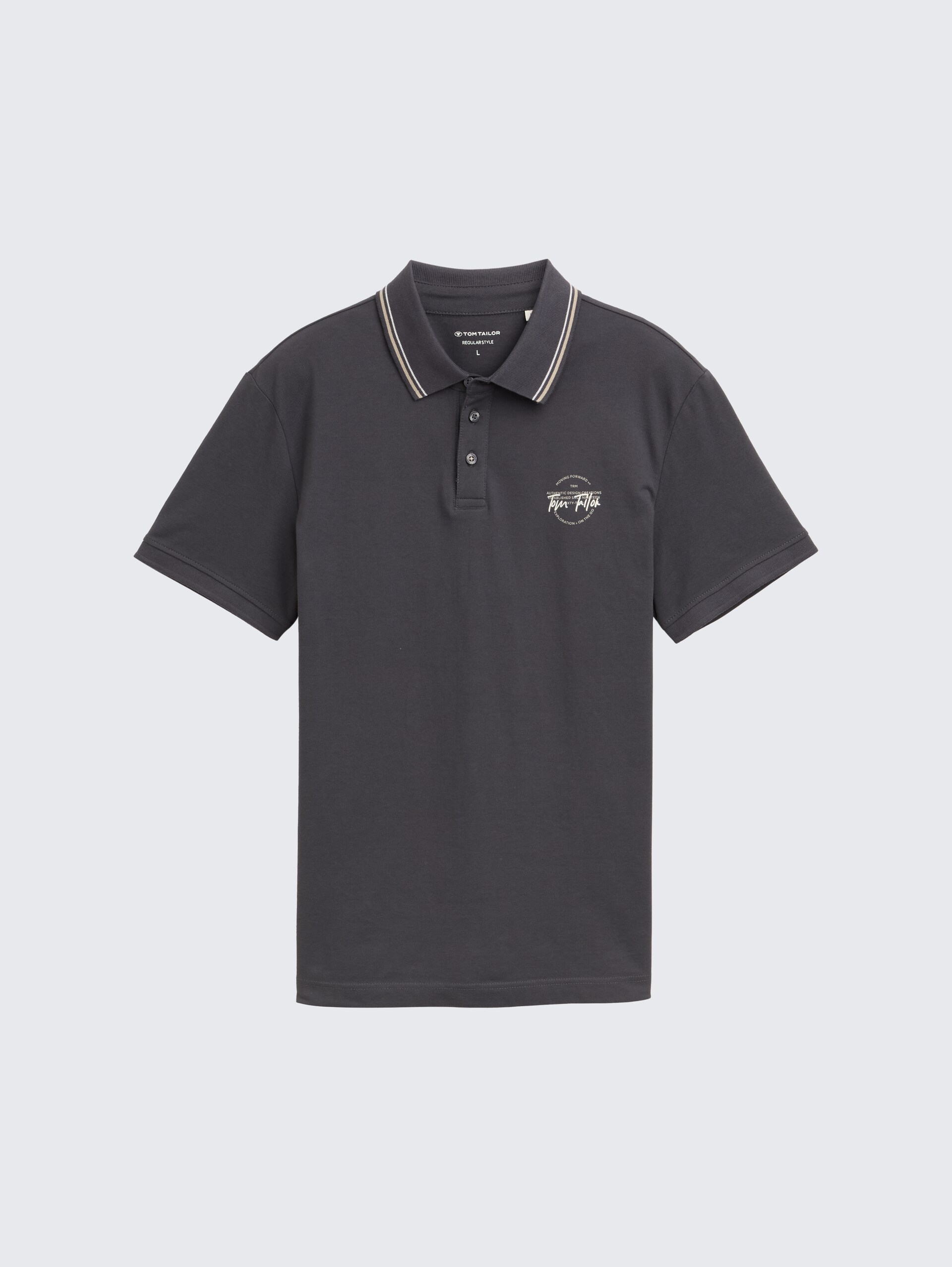 Piqué Poloshirt mit print - Tarmac Grey