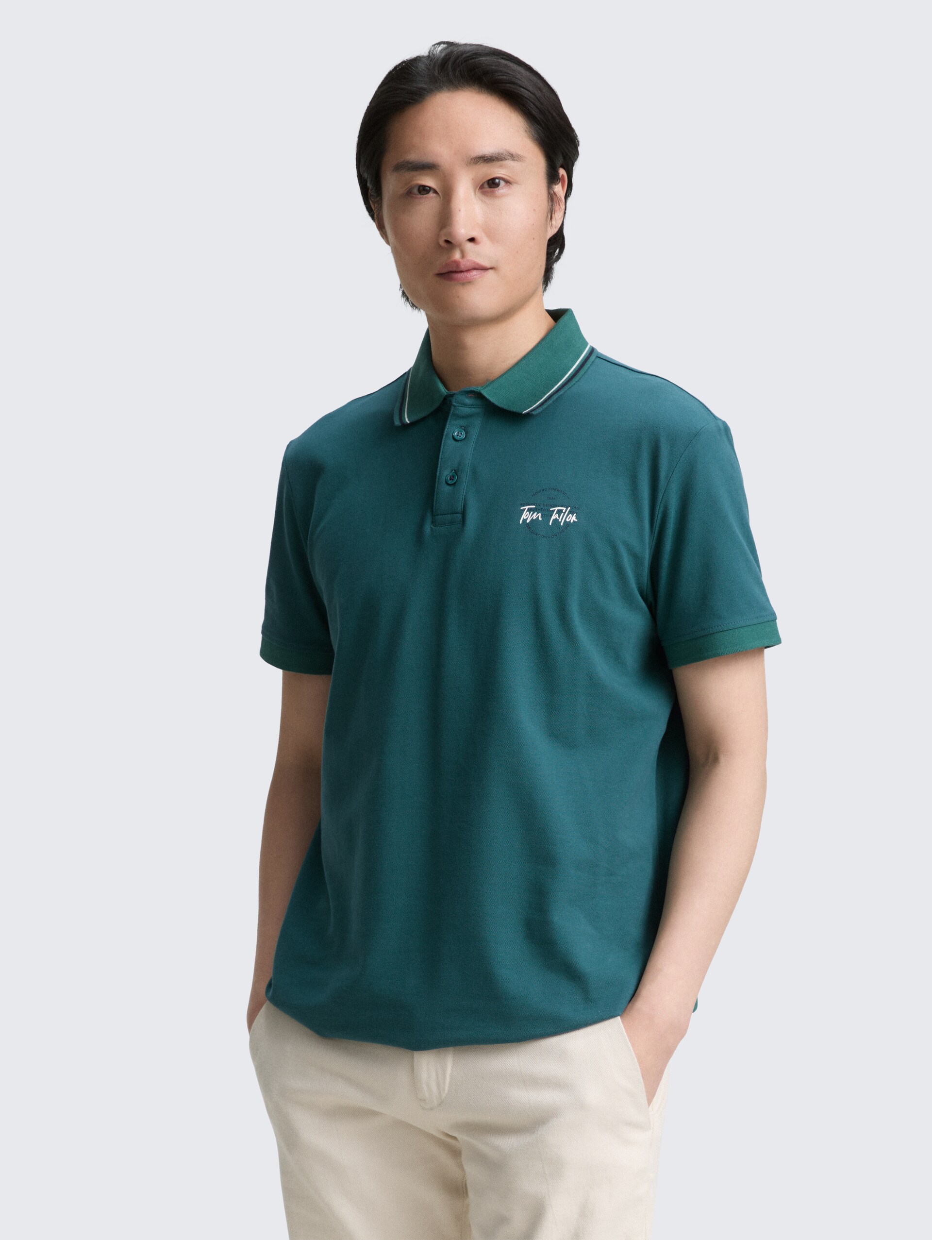 Piqué Poloshirt mit print - Jasper Green