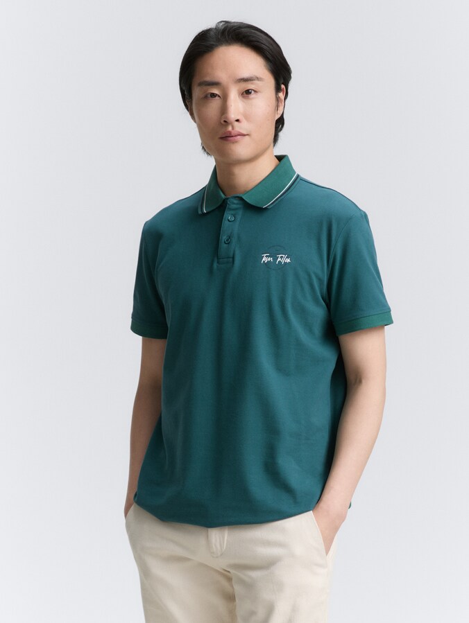 Piqué polo met print door Men, Jasper Green