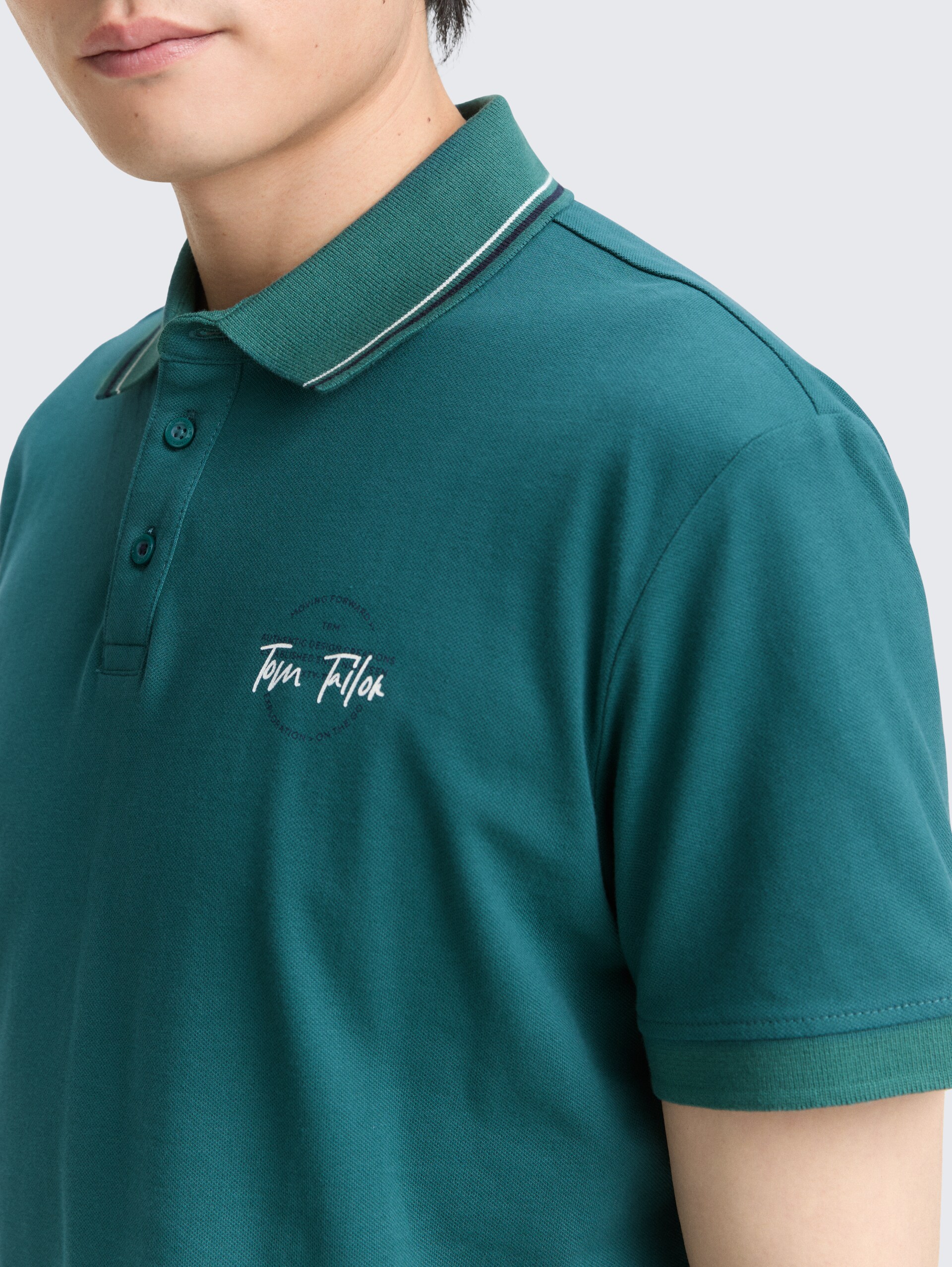 Piqué Poloshirt mit print - Jasper Green