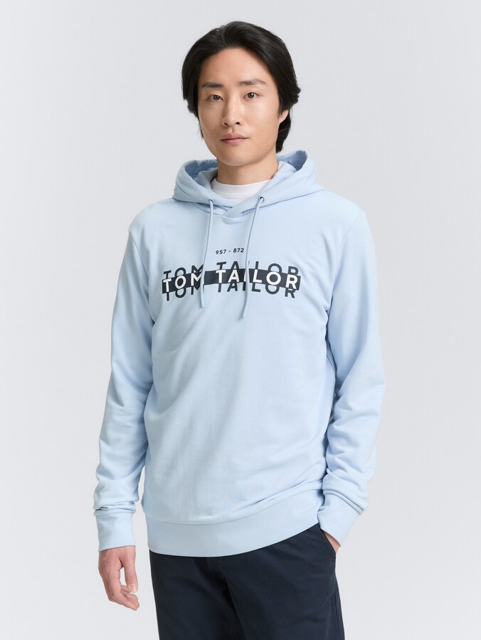 Hoodie-sweatshirt met logoprint door Men, Light Metal Blue