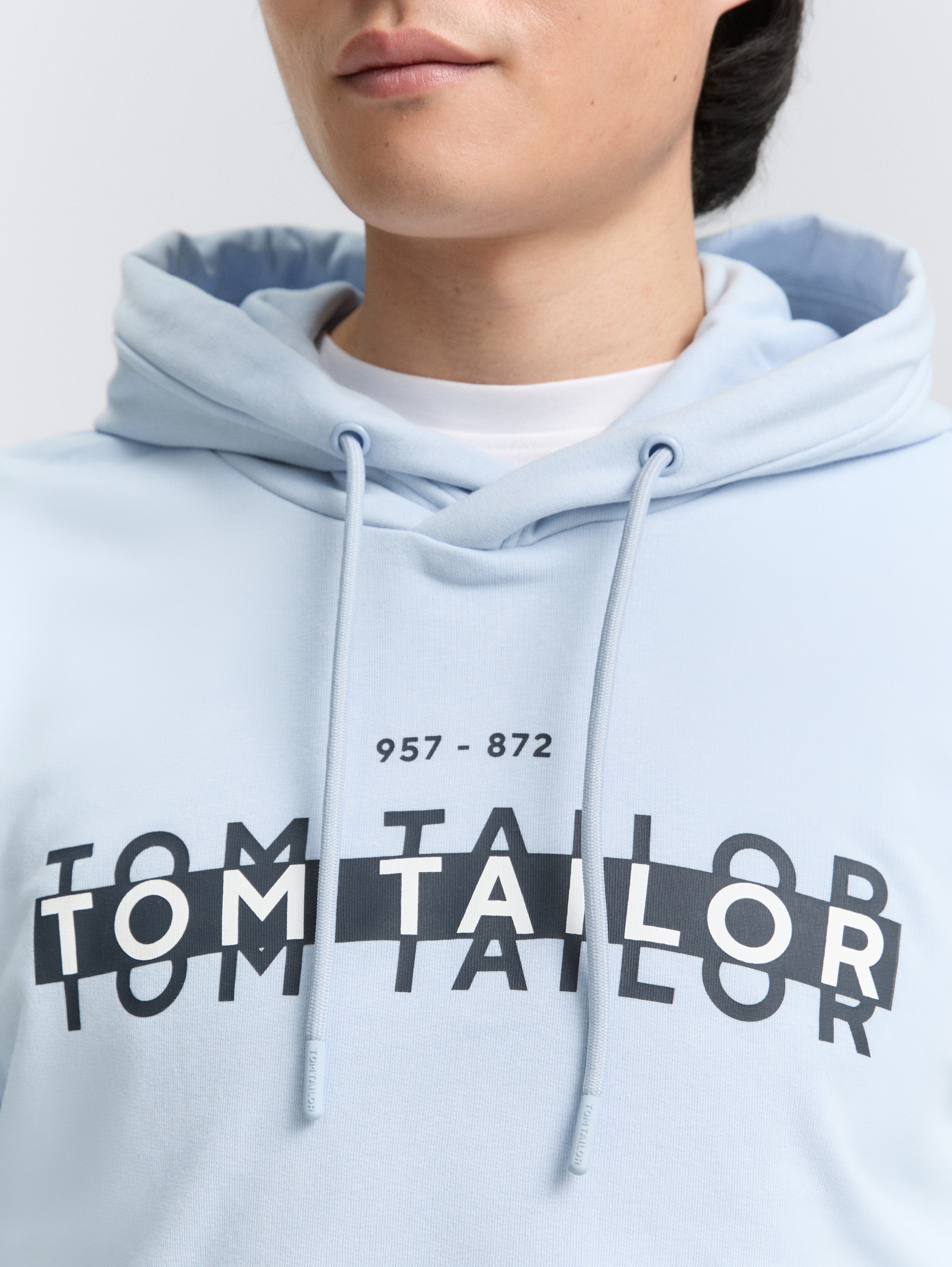Hoodie Sweatshirt mit Logo-Print - Light Metal Blue - Detail-Model-Ansicht