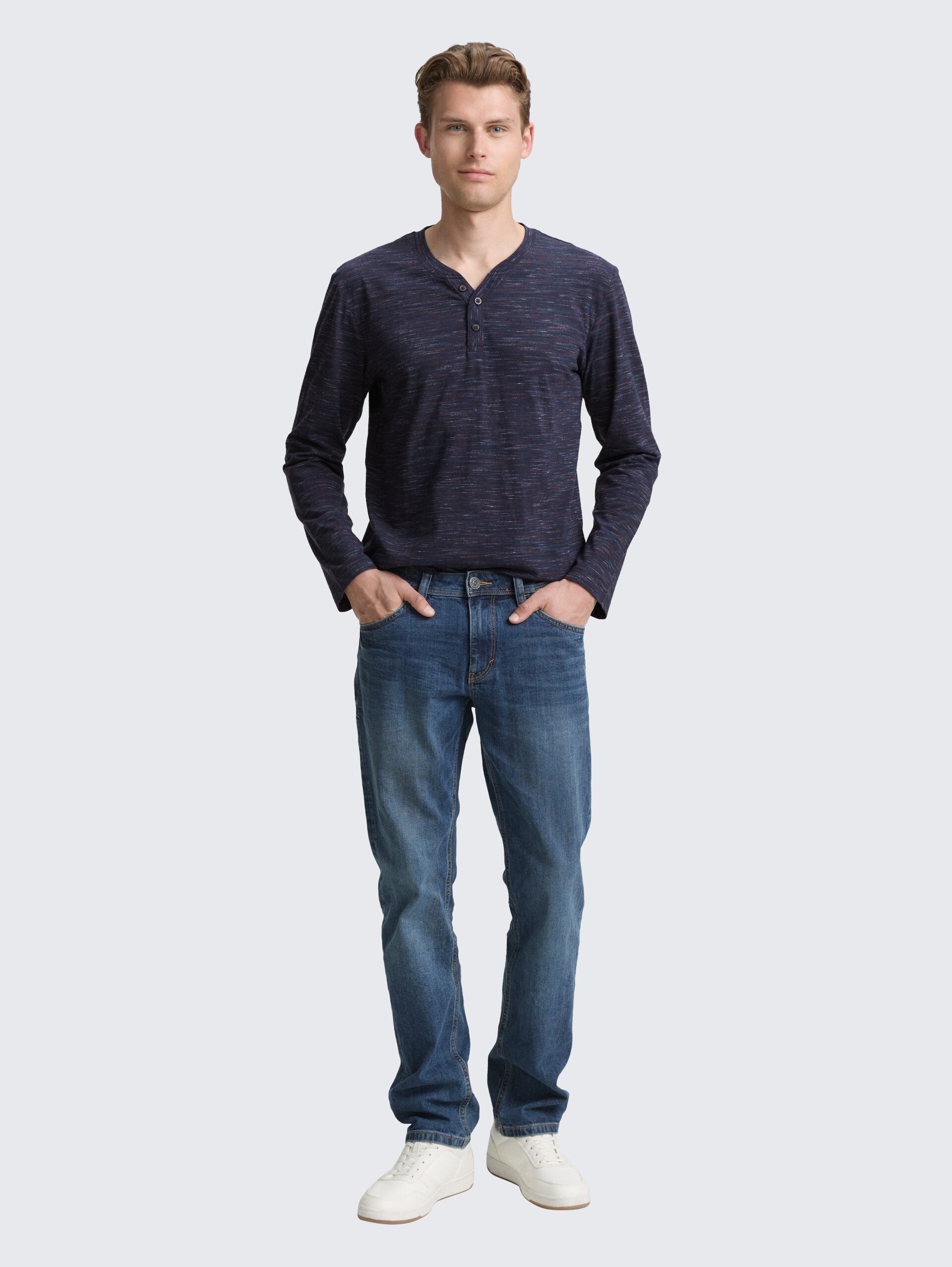 Serafino Langarmshirt - navy red multi inject - Model-Vorderansicht
