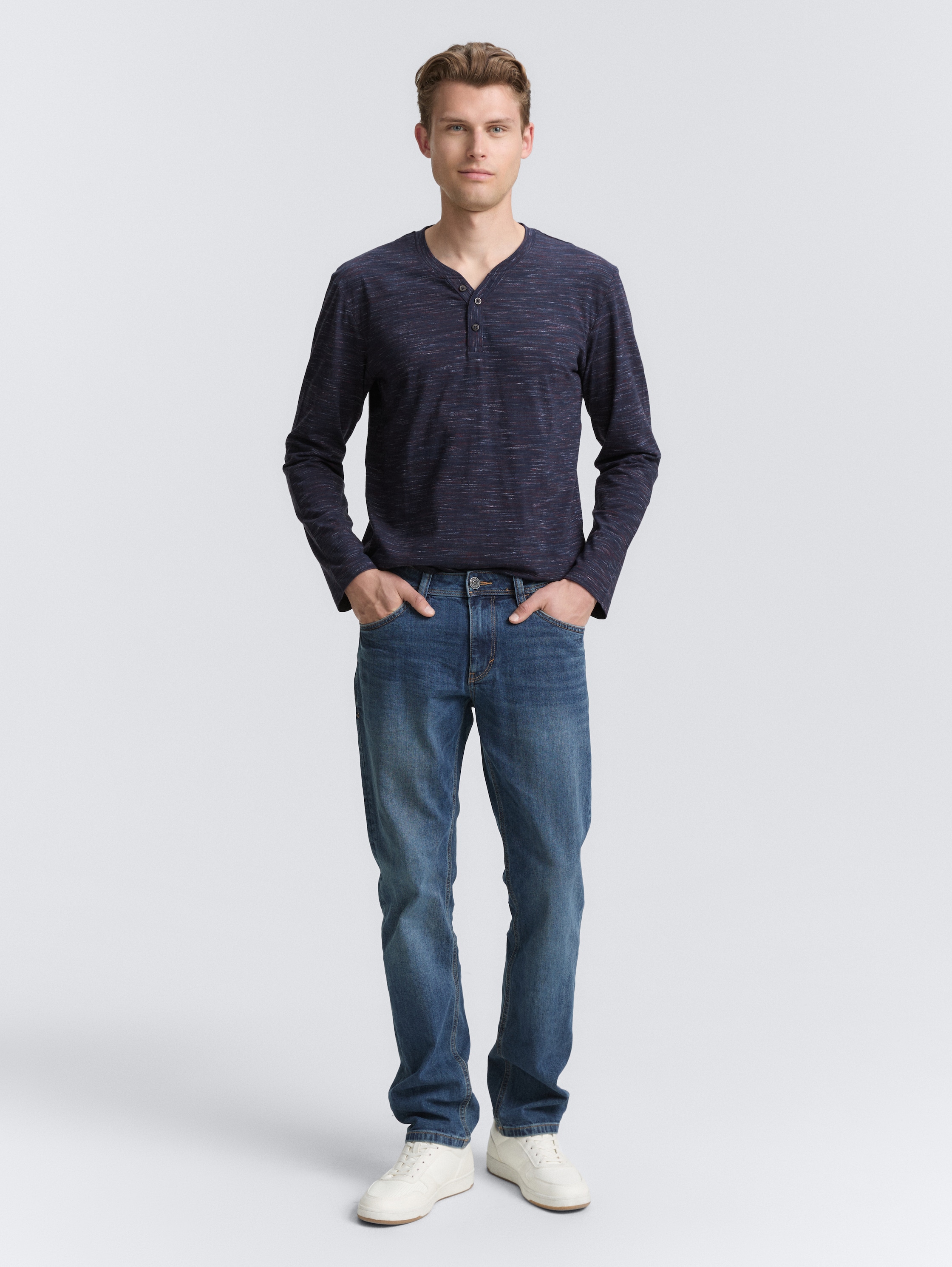 Serafino Langarmshirt - navy red multi inject - Model-Vorderansicht