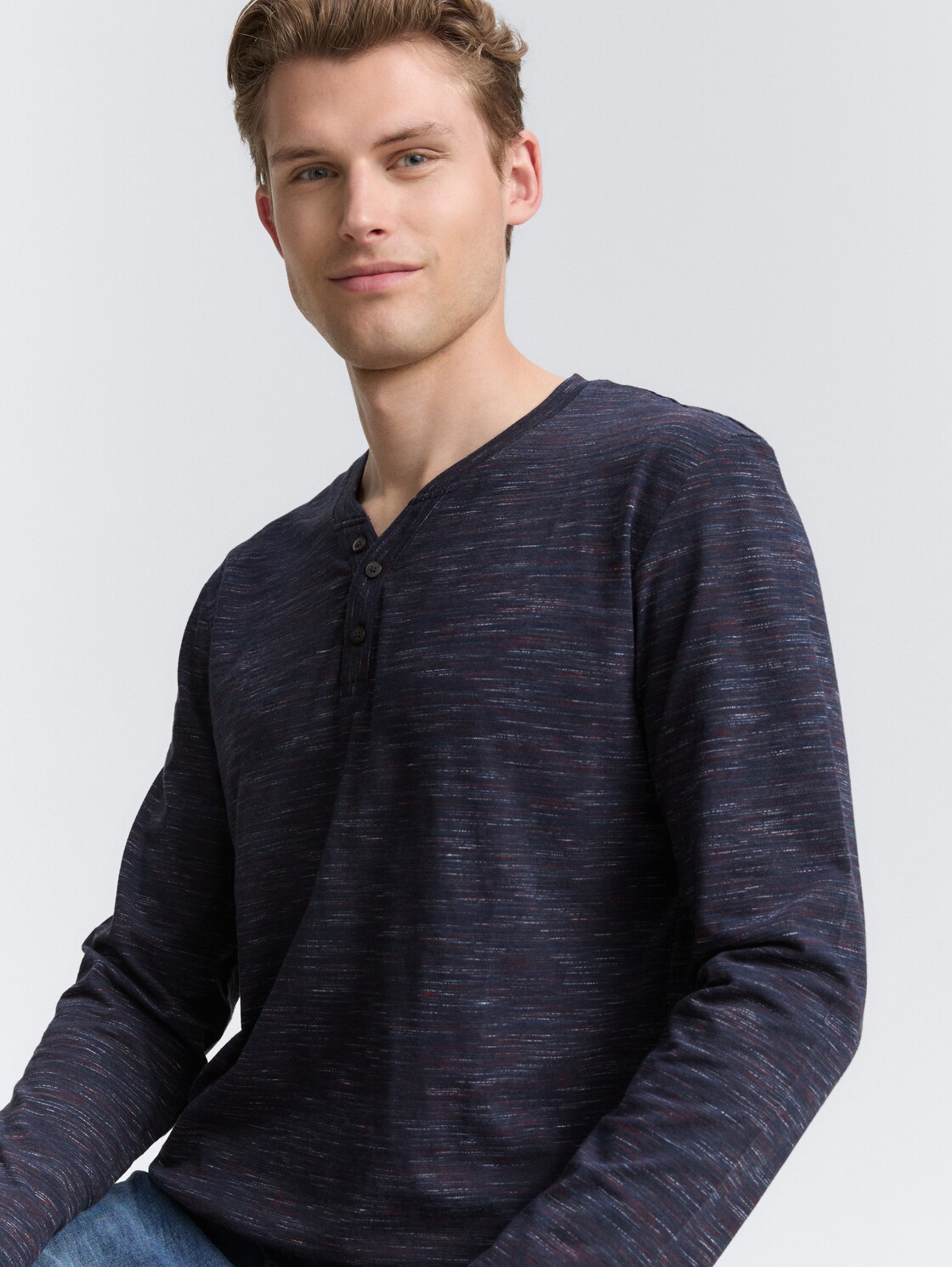 Serafino Langarmshirt - navy red multi inject - Detail-Model-Ansicht