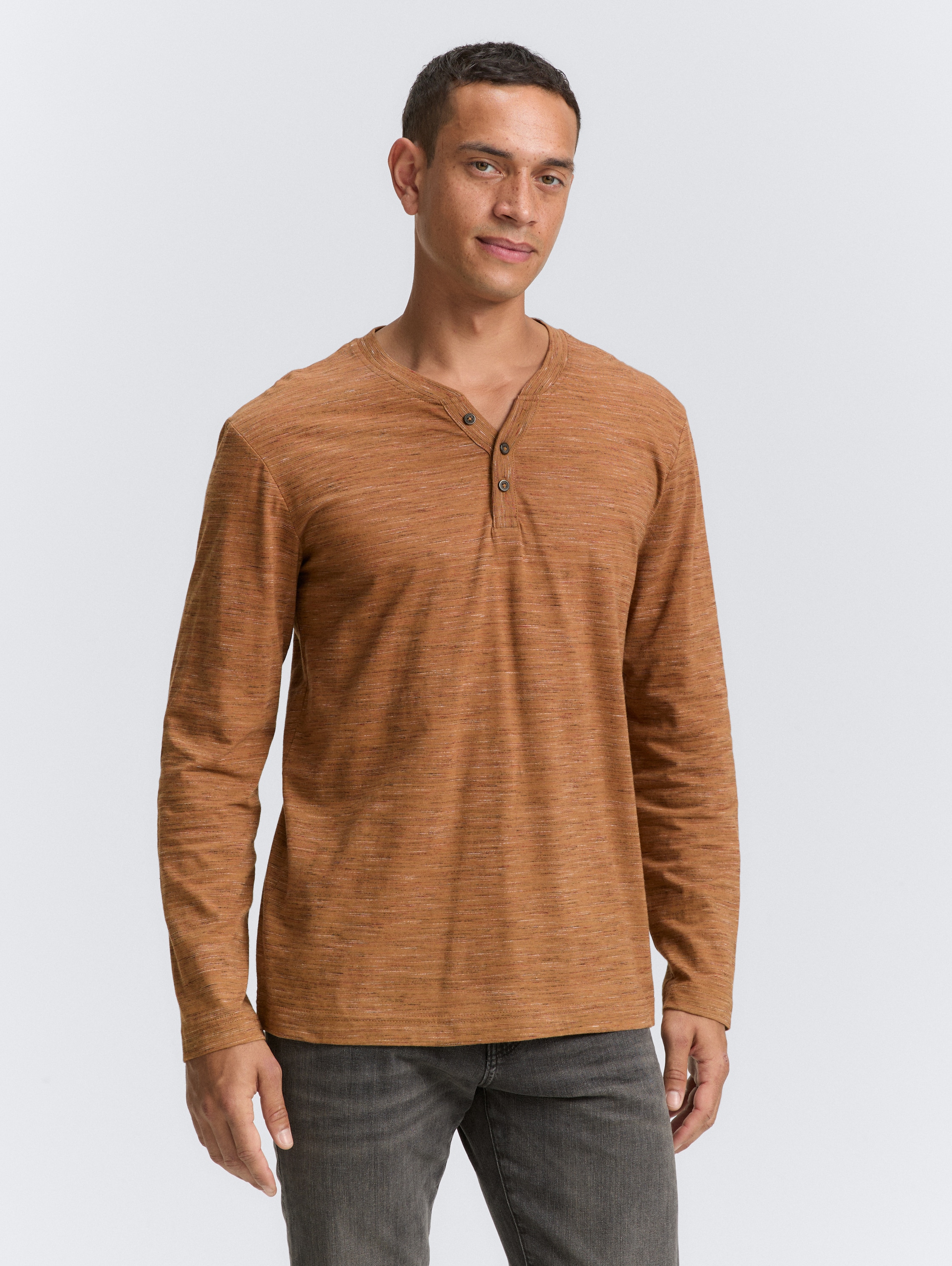 Serafino shirt met lange mouwen - cognac_yarn_dye_inject - 