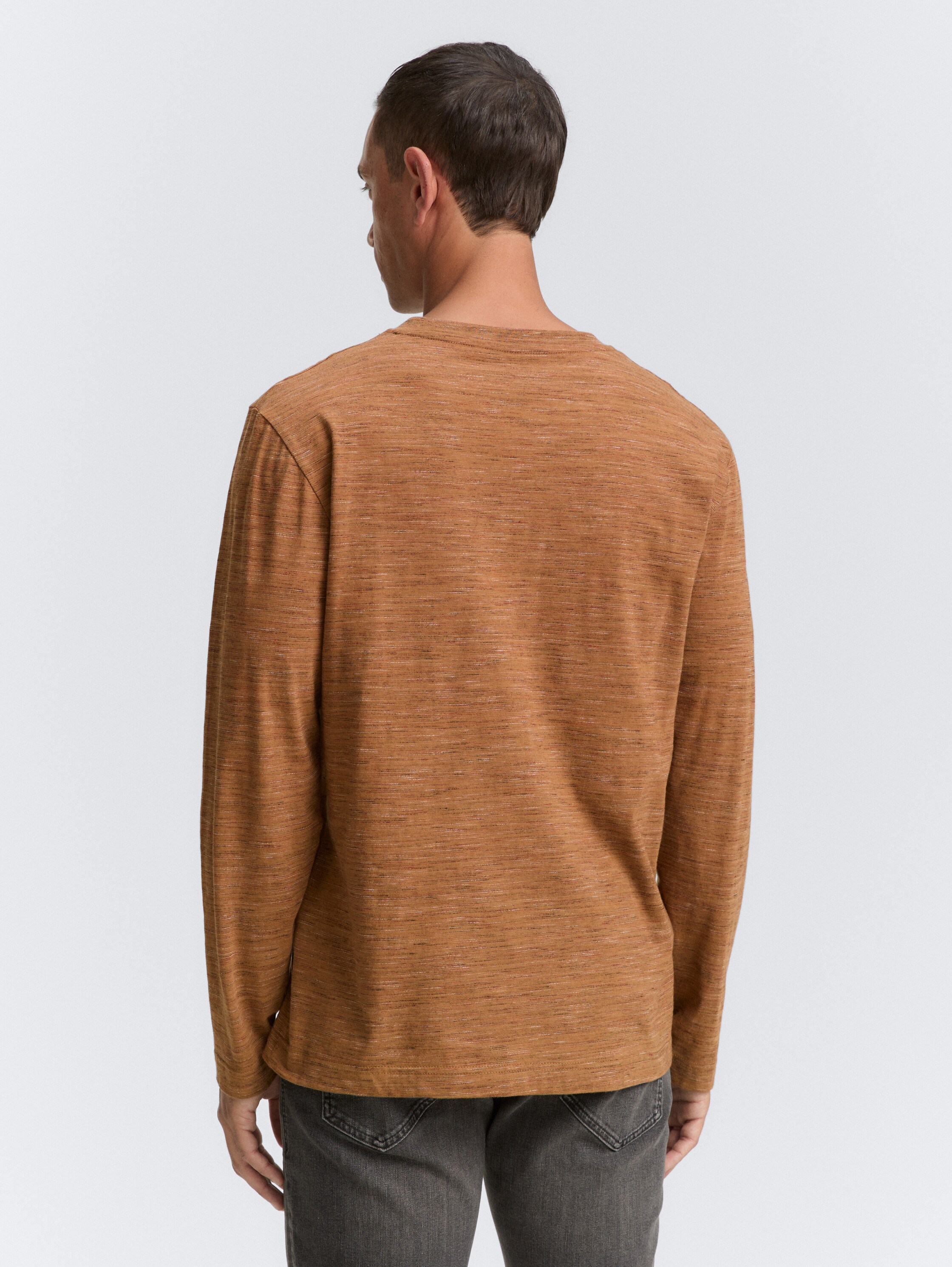 Serafino shirt met lange mouwen - cognac_yarn_dye_inject - 