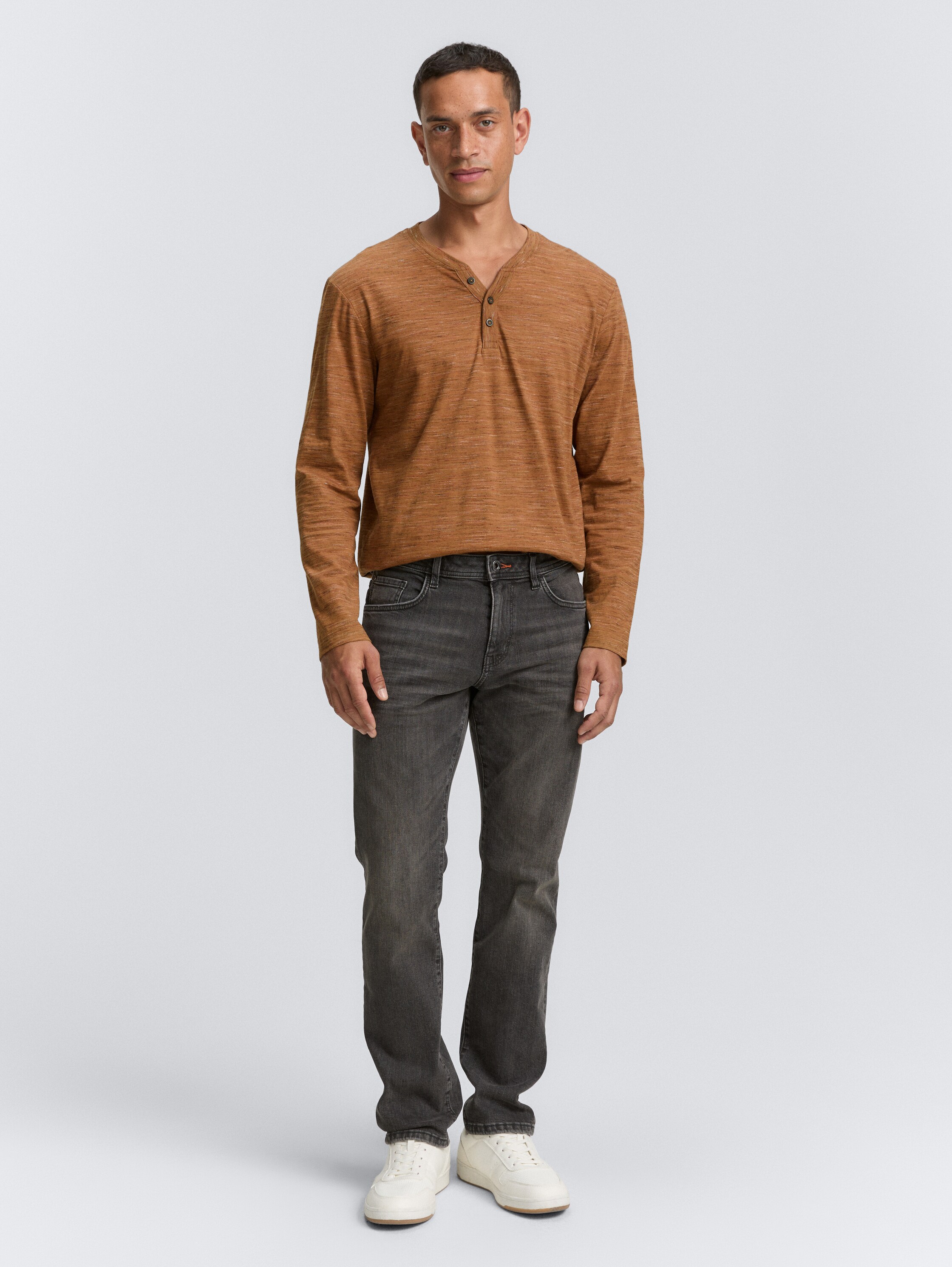 Serafino shirt met lange mouwen - cognac_yarn_dye_inject - 