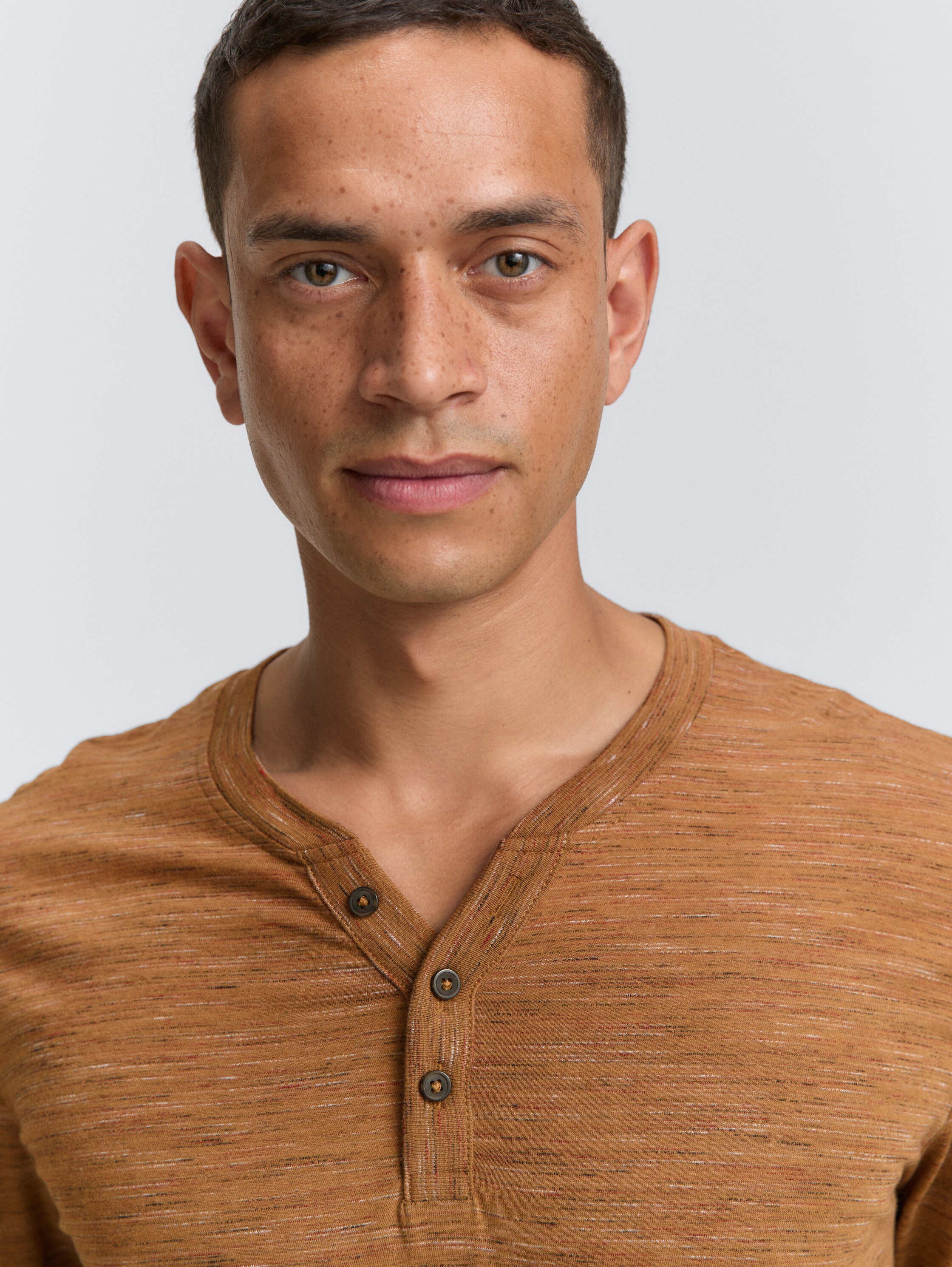 Serafino shirt met lange mouwen - cognac_yarn_dye_inject - 