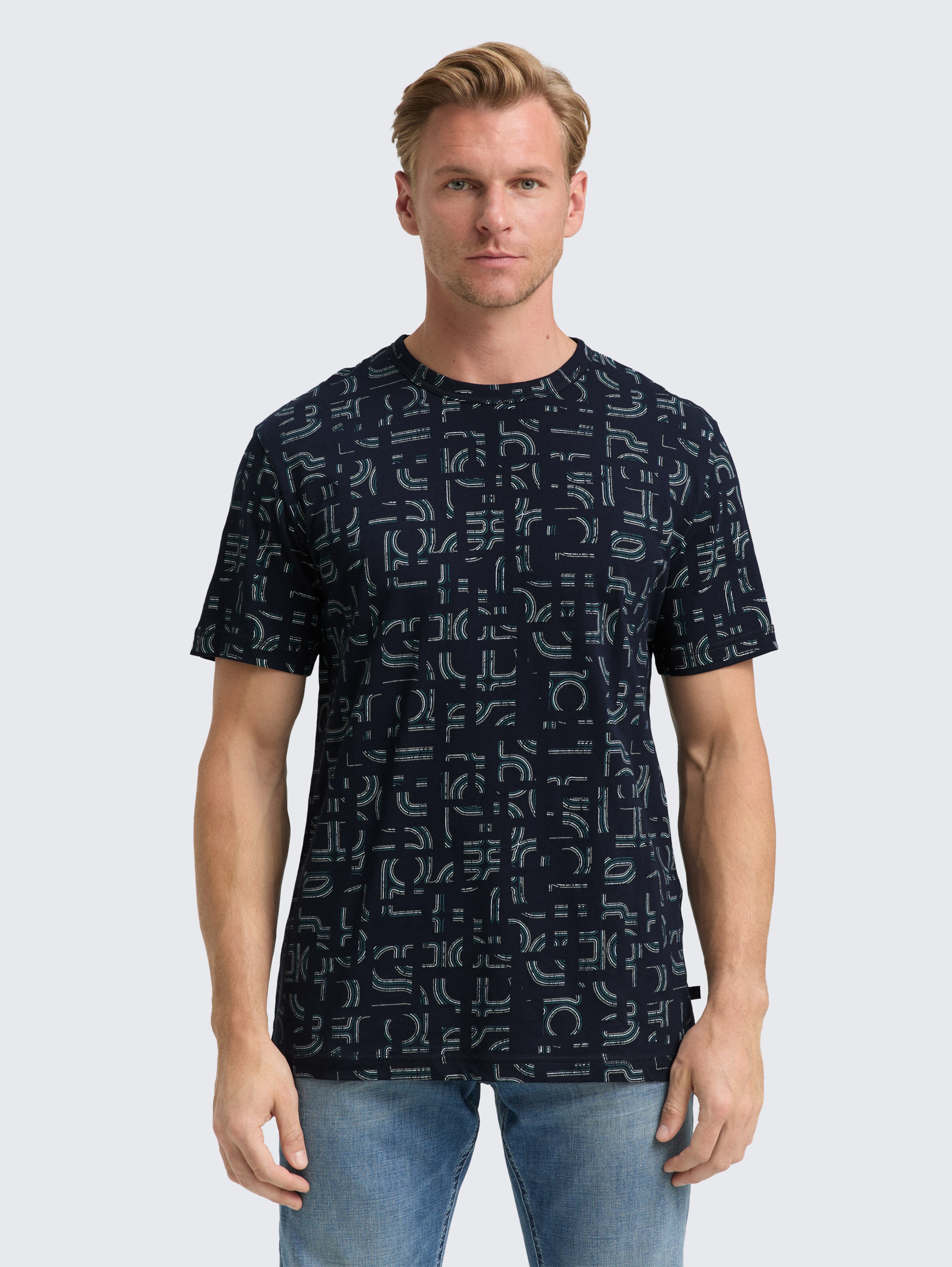 T-Shirt mit Alloverprint von Men, navy irregular design