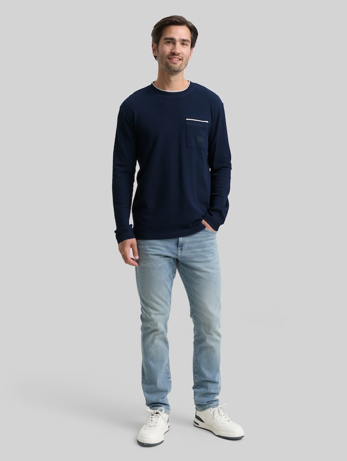 2-in-1 Langarmshirt aus Baumwolle von Men, sky captain blue