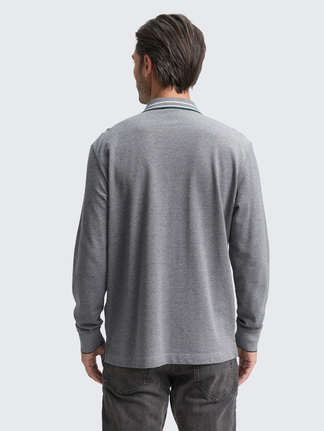 Langarm Piqué Poloshirt mit Logo-Print - navy white two tone pique