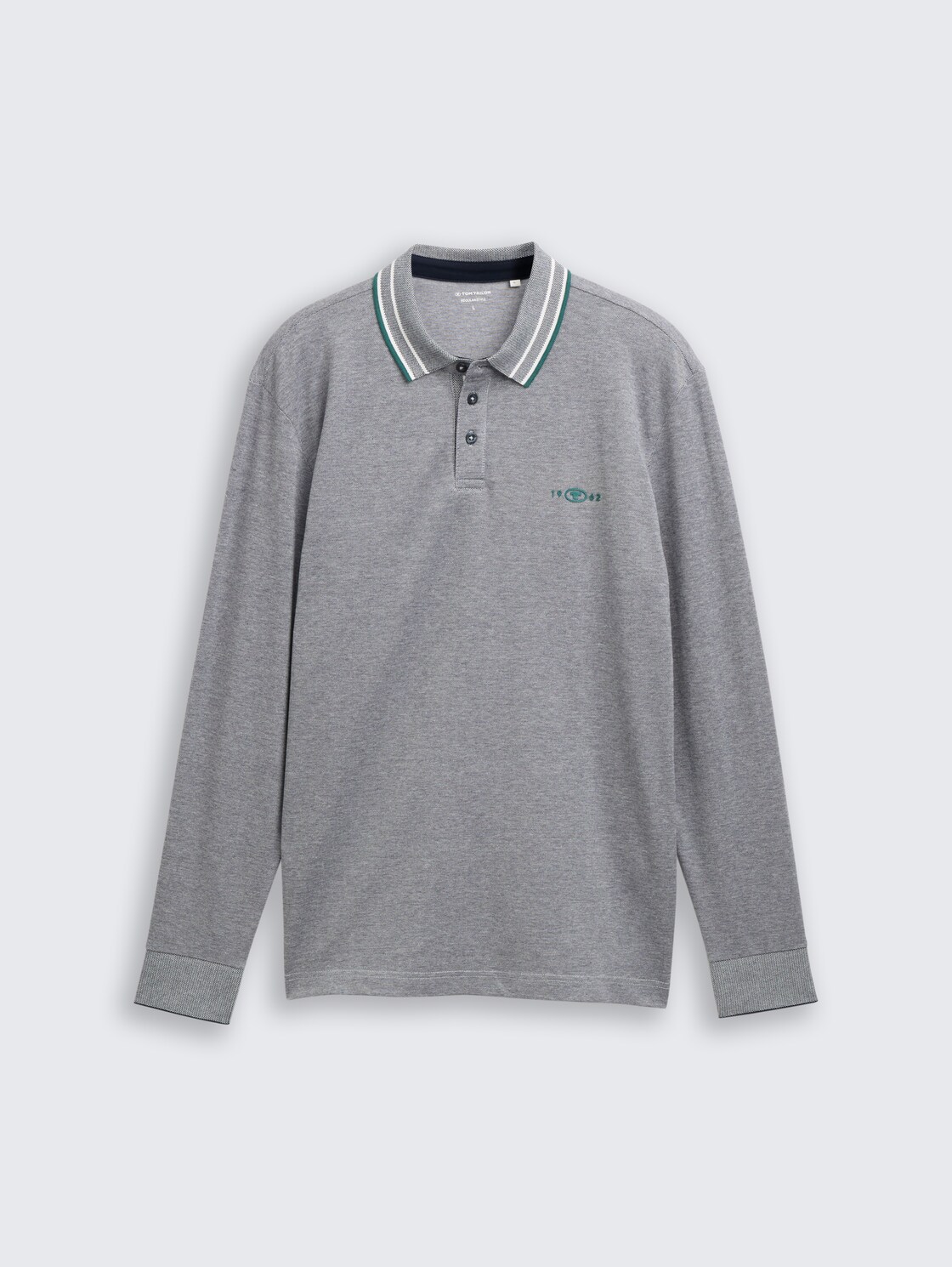 Langarm Piqué Poloshirt mit Logo-Print - navy white two tone pique