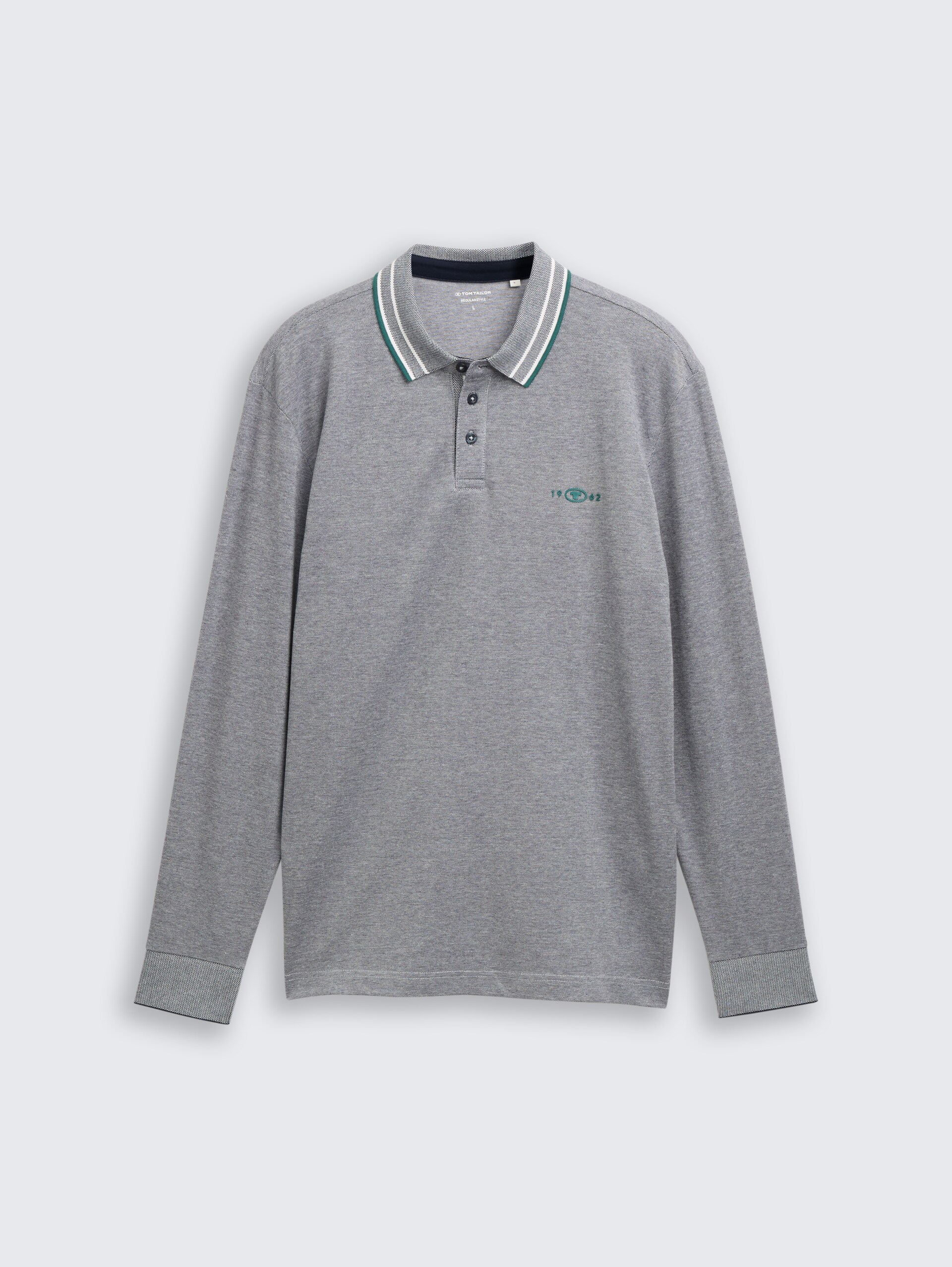 Langarm Piqué Poloshirt mit Logo-Print - navy white two tone pique