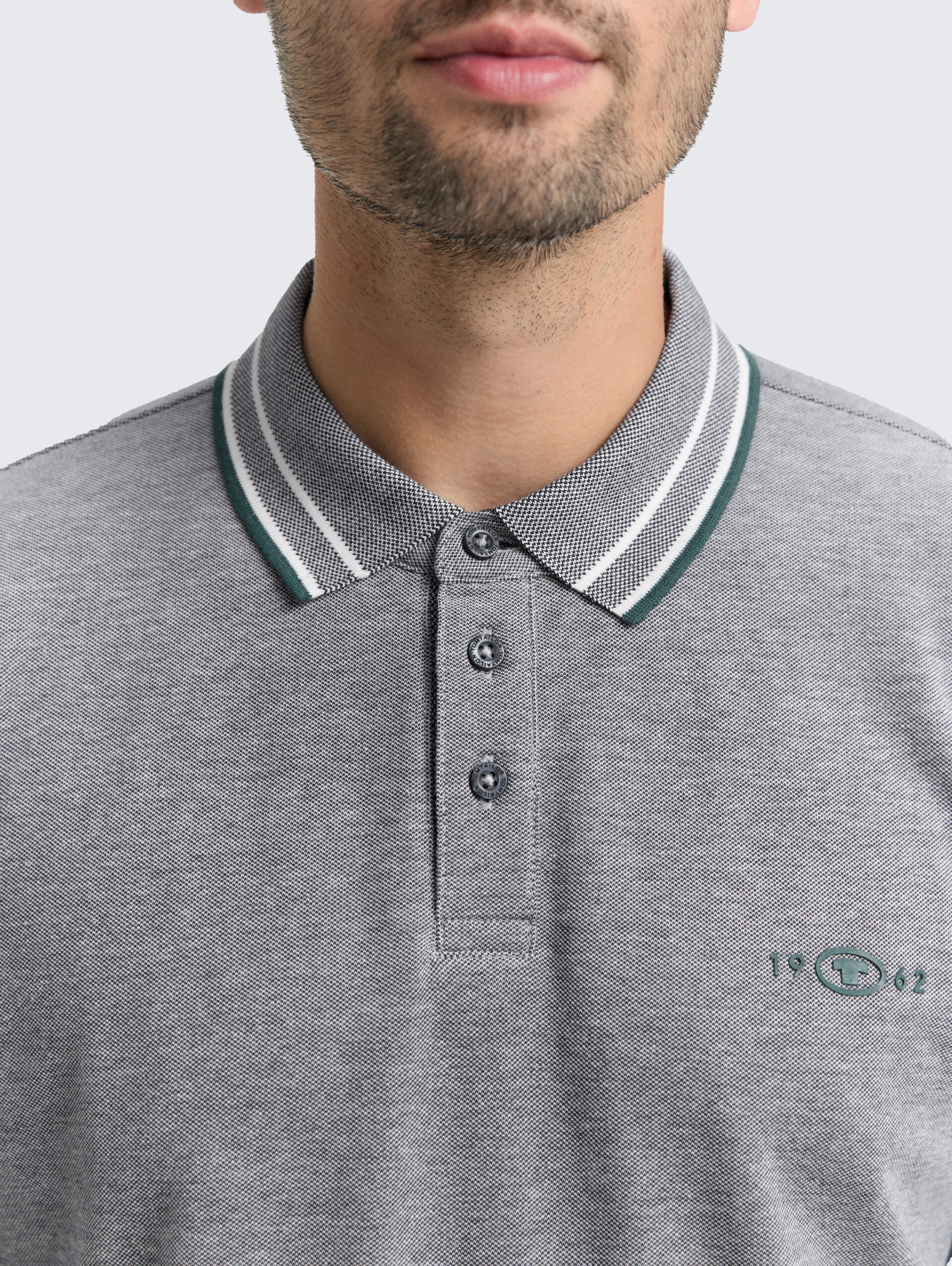 Langarm Piqué Poloshirt mit Logo-Print - navy white two tone pique
