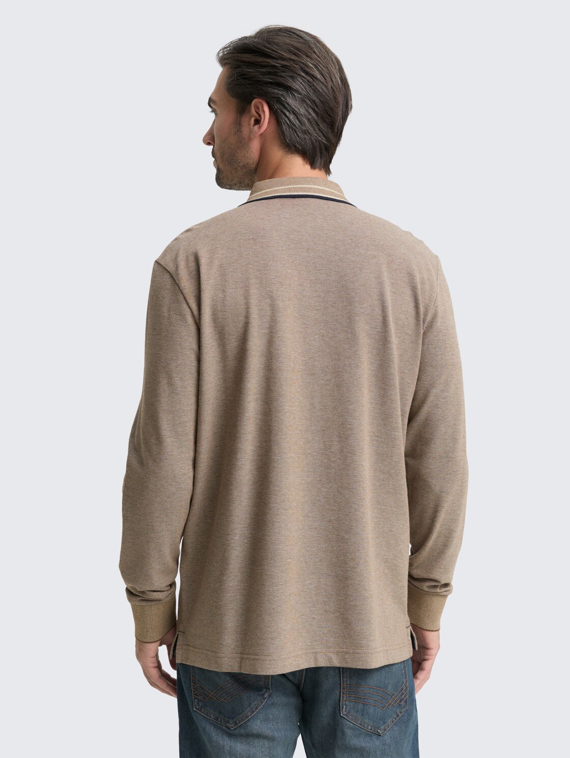 Langarm Piqué Poloshirt mit Logo-Print - brown cashew beige two tone