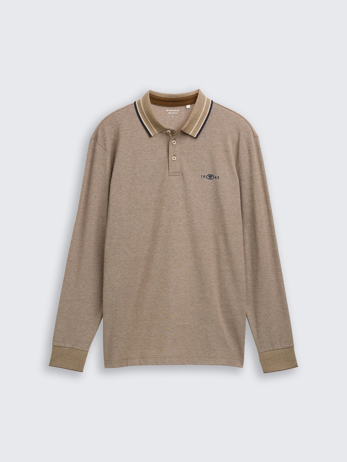 Langarm Piqué Poloshirt mit Logo-Print - brown cashew beige two tone