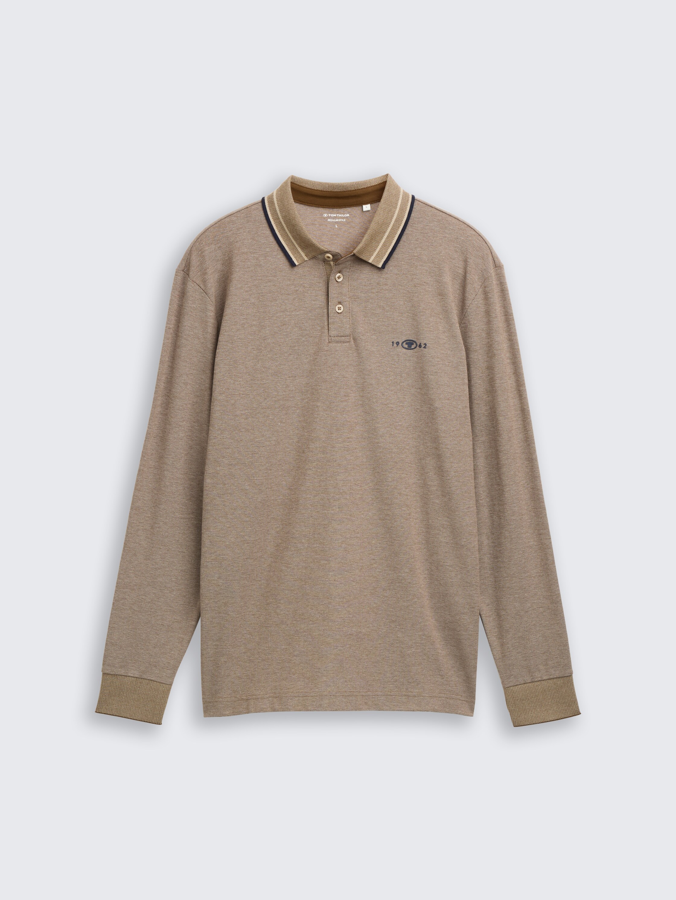 Piqué poloshirt met lange mouwen en logoprint - brown cashew beige two tone