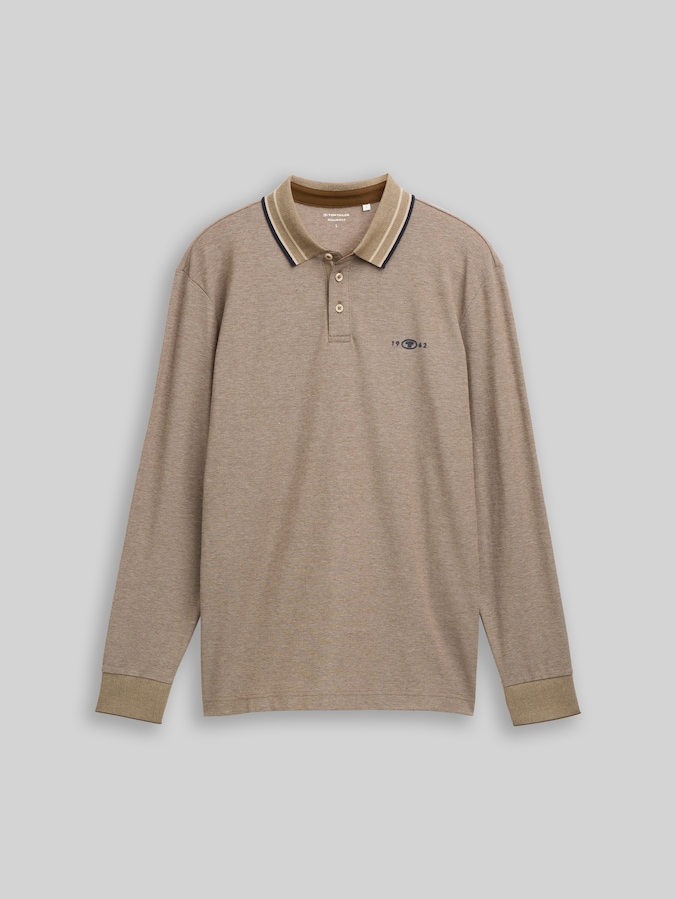 Langarm Piqué Poloshirt mit Logo-Print von Men, brown cashew beige two tone