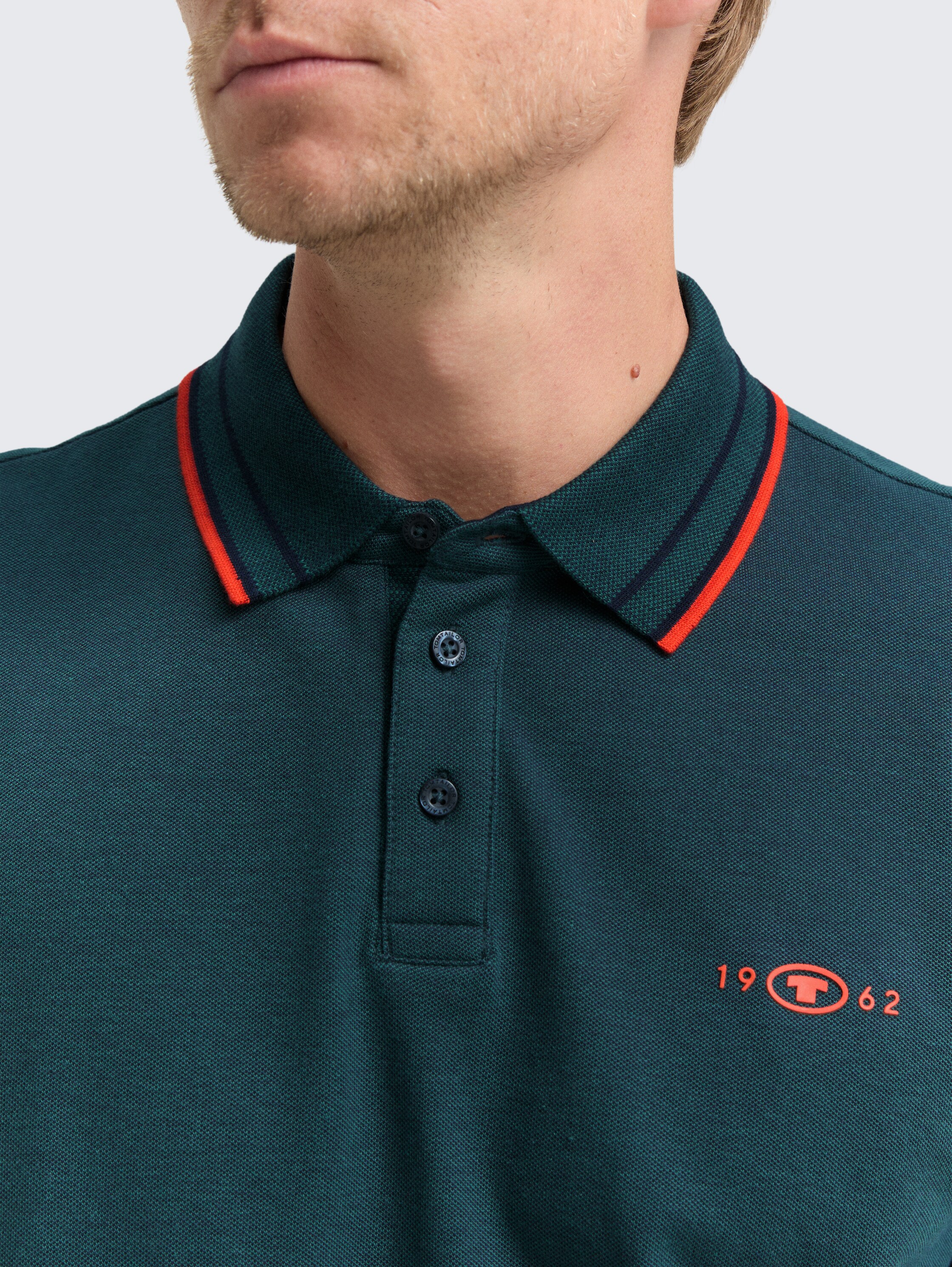 Langarm Piqué Poloshirt mit Logo-Print - navy jasper green two tone