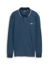 Ausgewählt, Langarm Piqué Poloshirt mit Logo-Print von Tom Tailor, blau